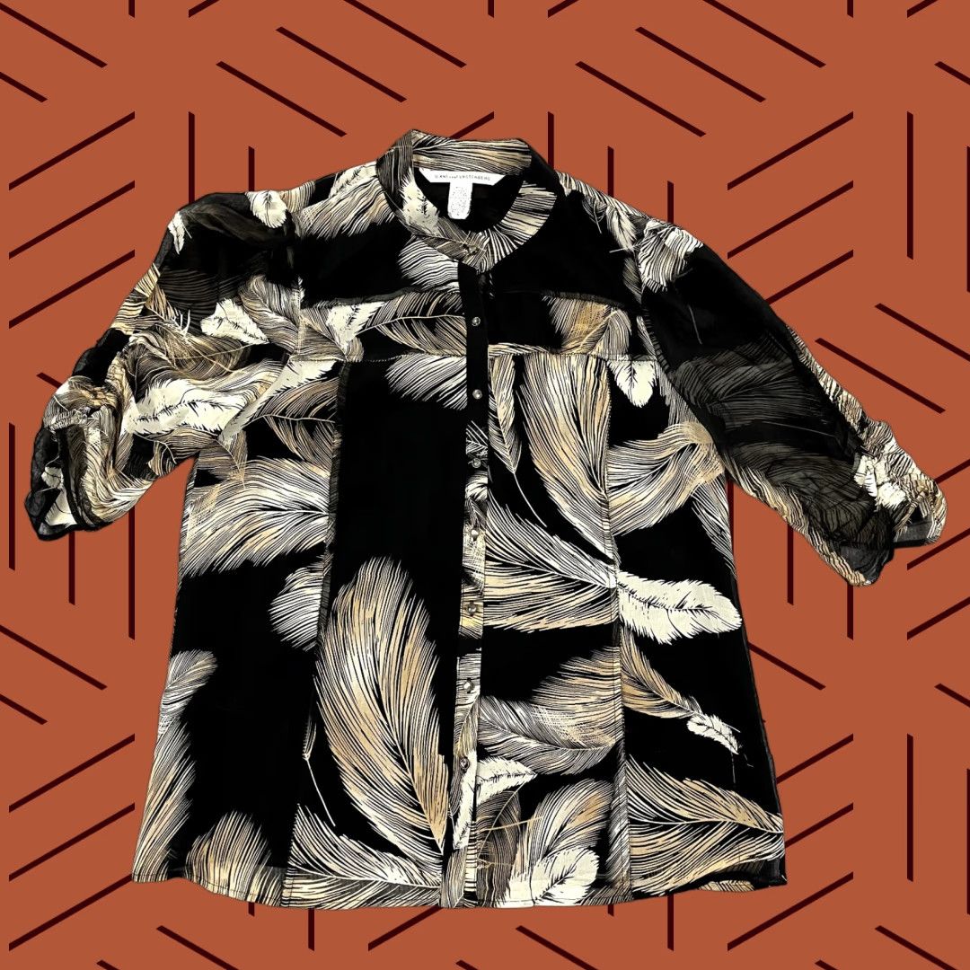 Diane von Furstenberg DIANE VON FURSTENBERG Top Womens Size 8 Black Brown Floral Silk Sheer Button Up Size M / US 6-8 / IT 42-44 - 1 Thumbnail