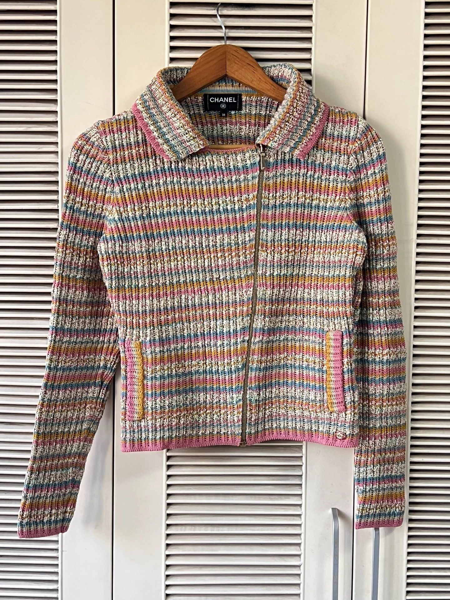 Chanel Chanel women's color block stripe knit jacket with CC logo Size XS / US 0-2 / IT 36-38 - 1 Thumbnail