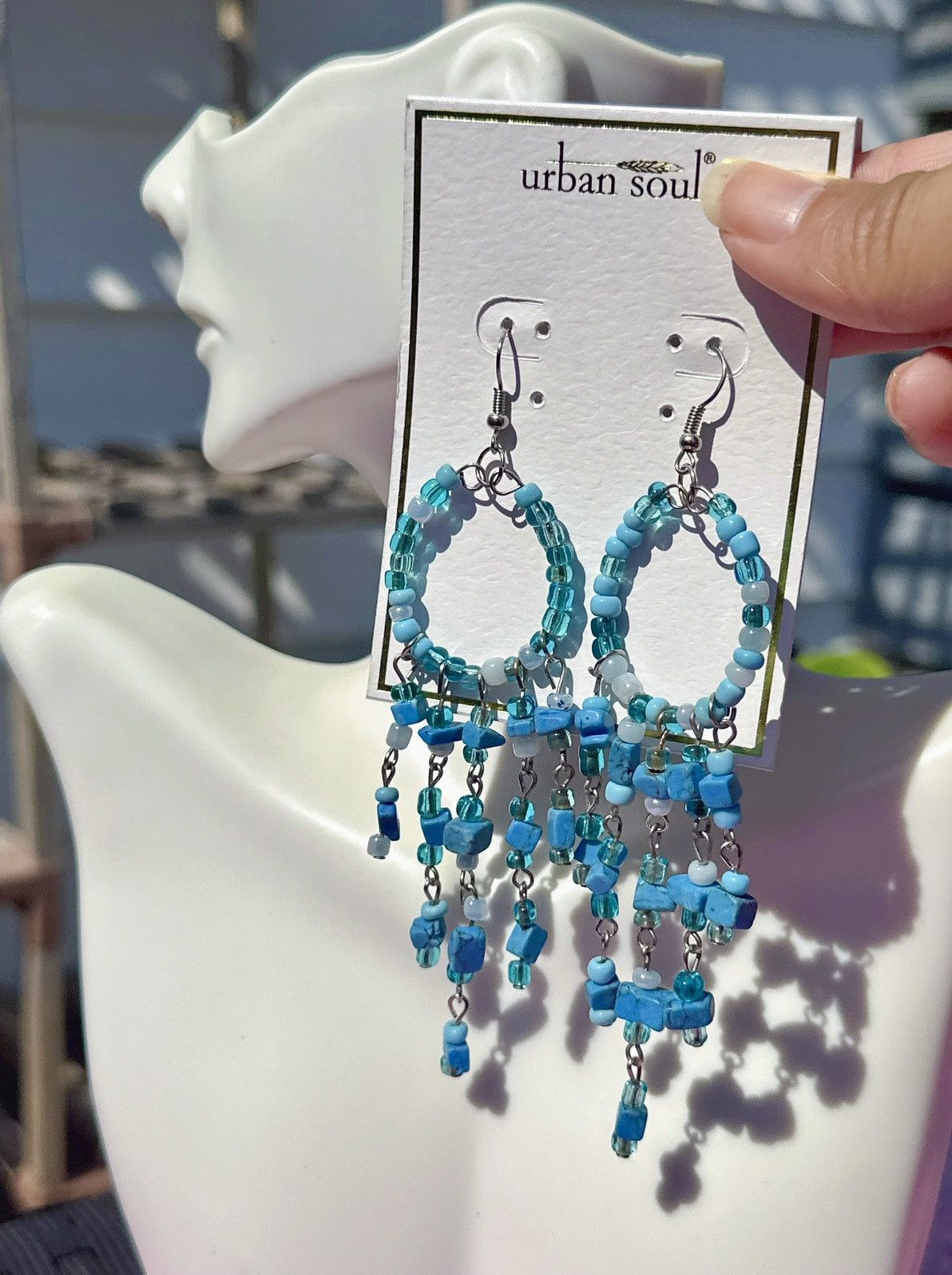 Designer Urban soul earrings silver tone blue beads circles tassels Size ONE SIZE - 1 Thumbnail