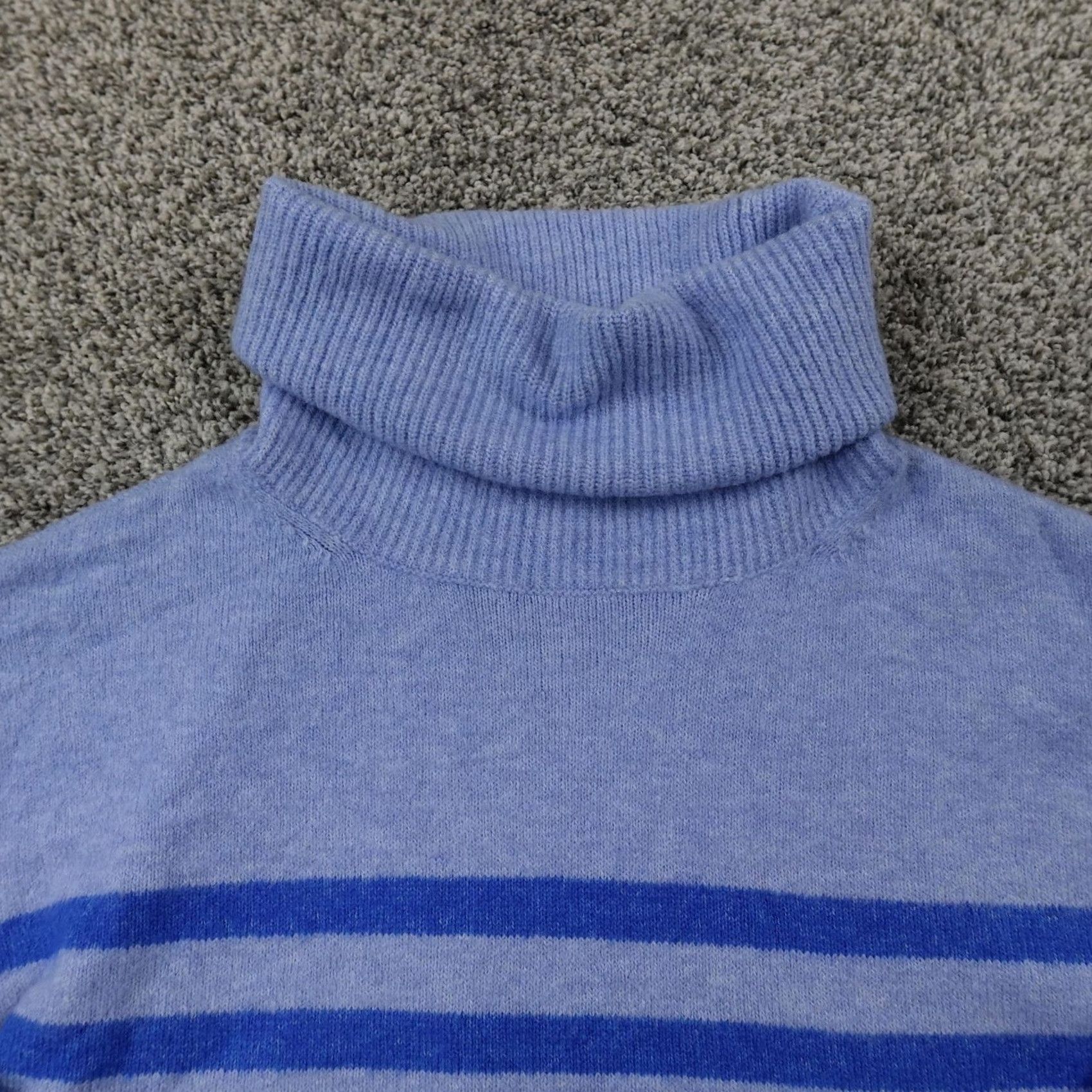Loft LOFT Sweater Womens XS Blue Knit Pullover Turtleneck Long Sleeve Striped Raglan Stretch Winter - Womens XS Blue Sweater Size XS / US 0-2 / IT 36-38 - 3 Thumbnail