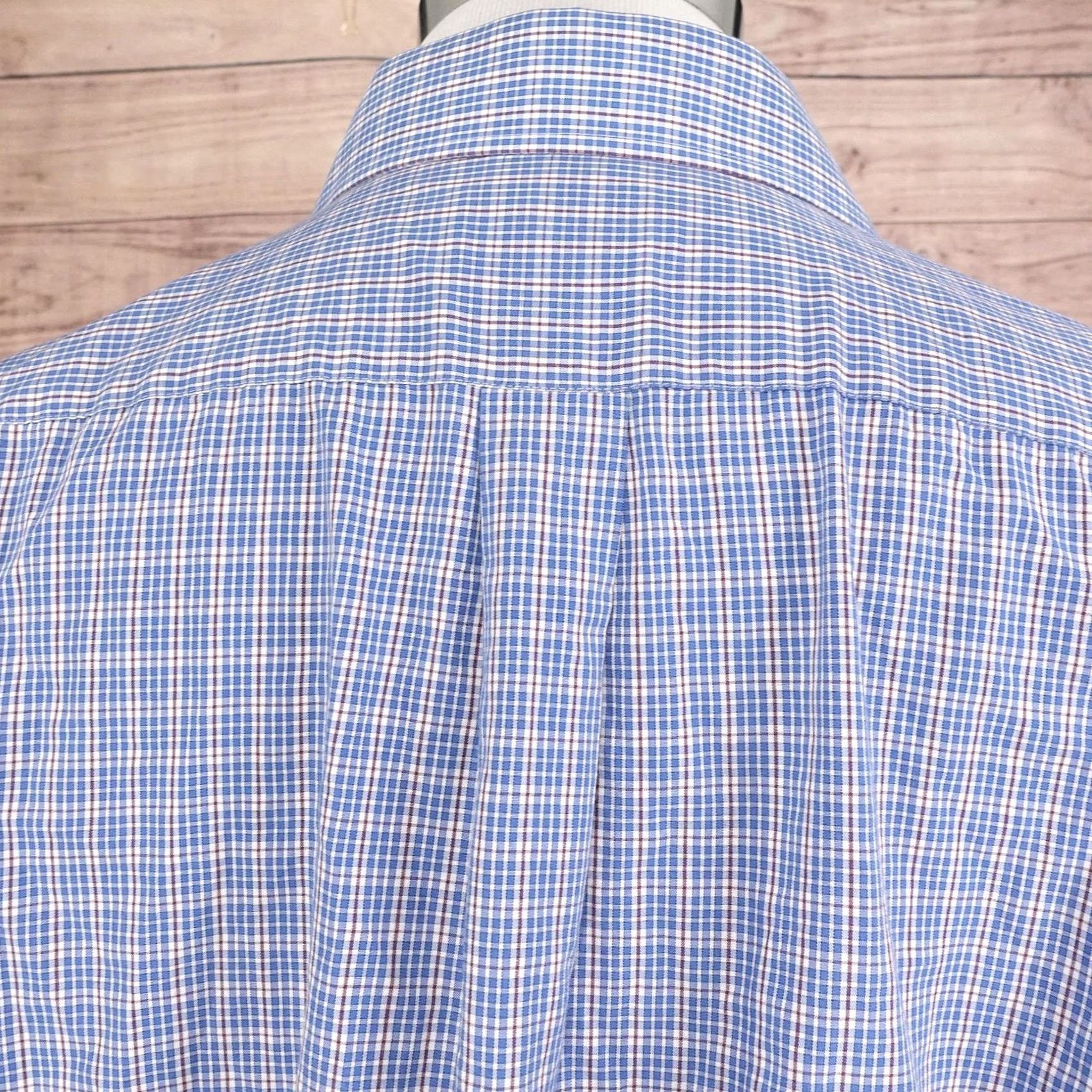 Stafford Stafford Dress Shirt Mens 16 34/35 Regular Fit Blue Check Easy Care Travel Size 42R - 5 Thumbnail