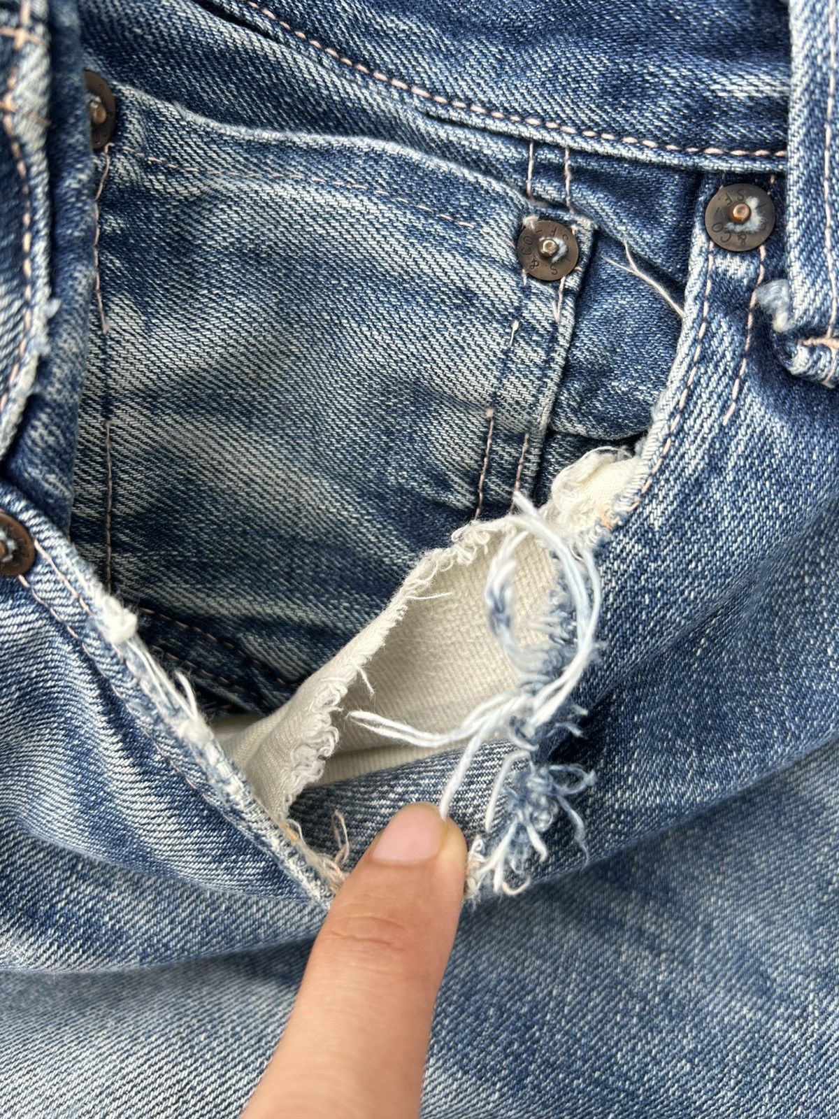 Kapital Vintage Levis Big E Selvedge Thrashed Denim Jeans Size US 30 / EU 46 - 10 Thumbnail