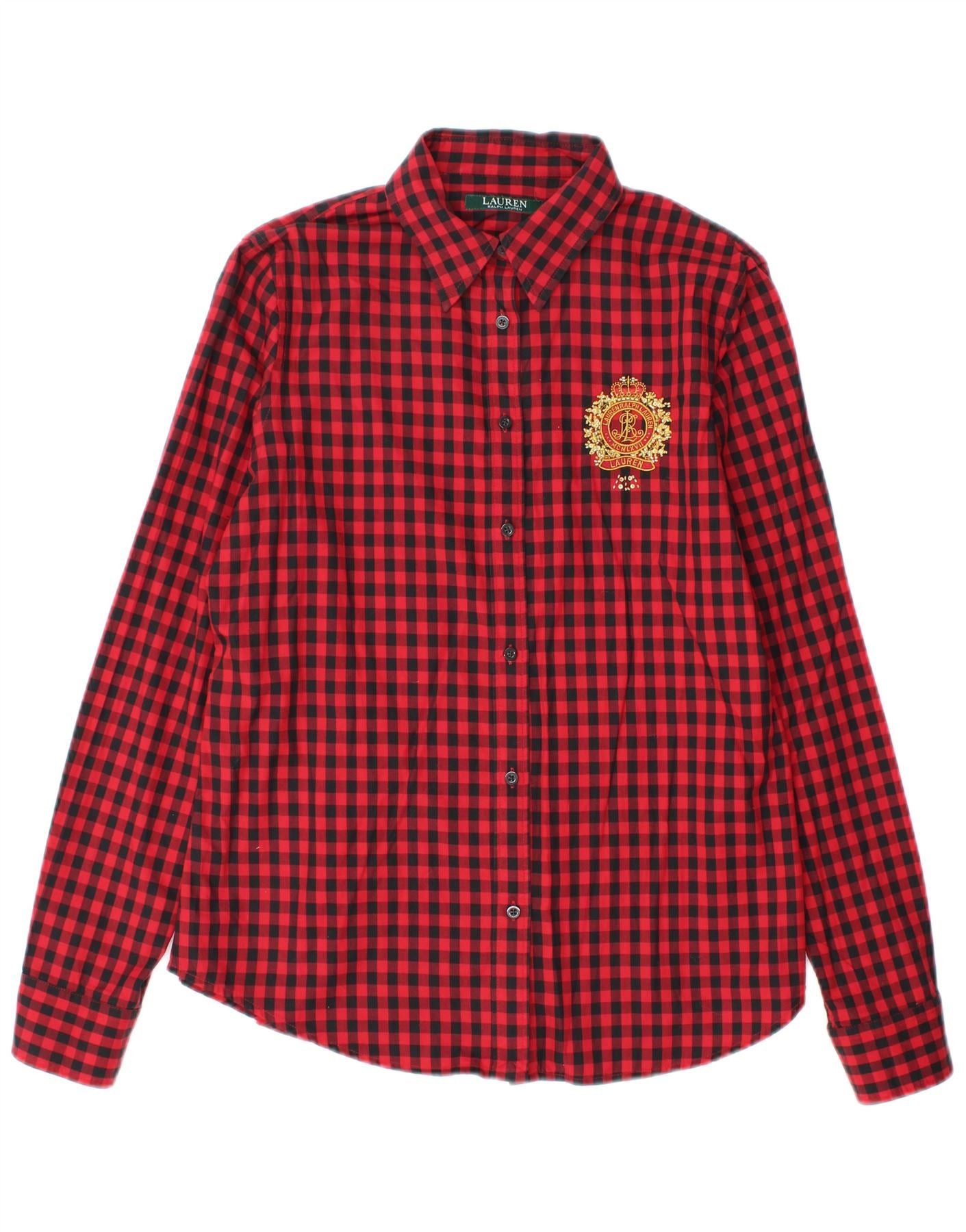 Ralph Lauren Womens Shirt UK 14 Medium Red Gingham Cotton Size S / US 4 / IT 40 - 1 Thumbnail