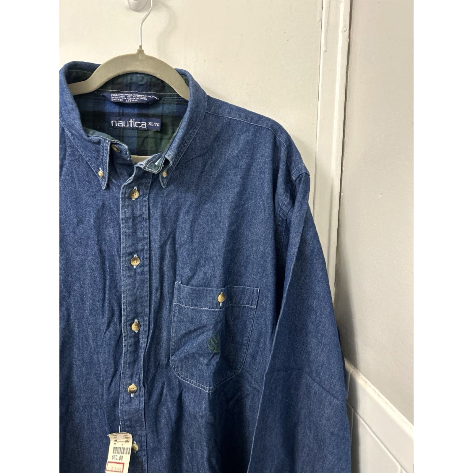 Nautica VINTAGE Nautica Denim Shirt Mens XL Blue Button-Down Cotton Long Sleeve Plaid NWT Size US XL / EU 56 / 4 - 4 Thumbnail