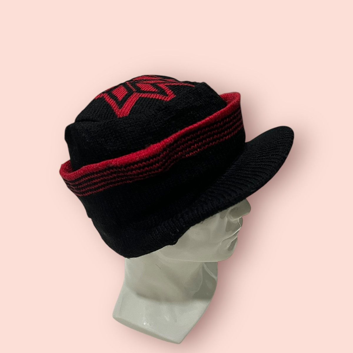 14th Addiction × Homespun Knitwear × Japanese Brand VINTAGE RED SNOWFLAKE LOGO KNITTED ALT BEANIE HAT Size ONE SIZE - 11 Thumbnail