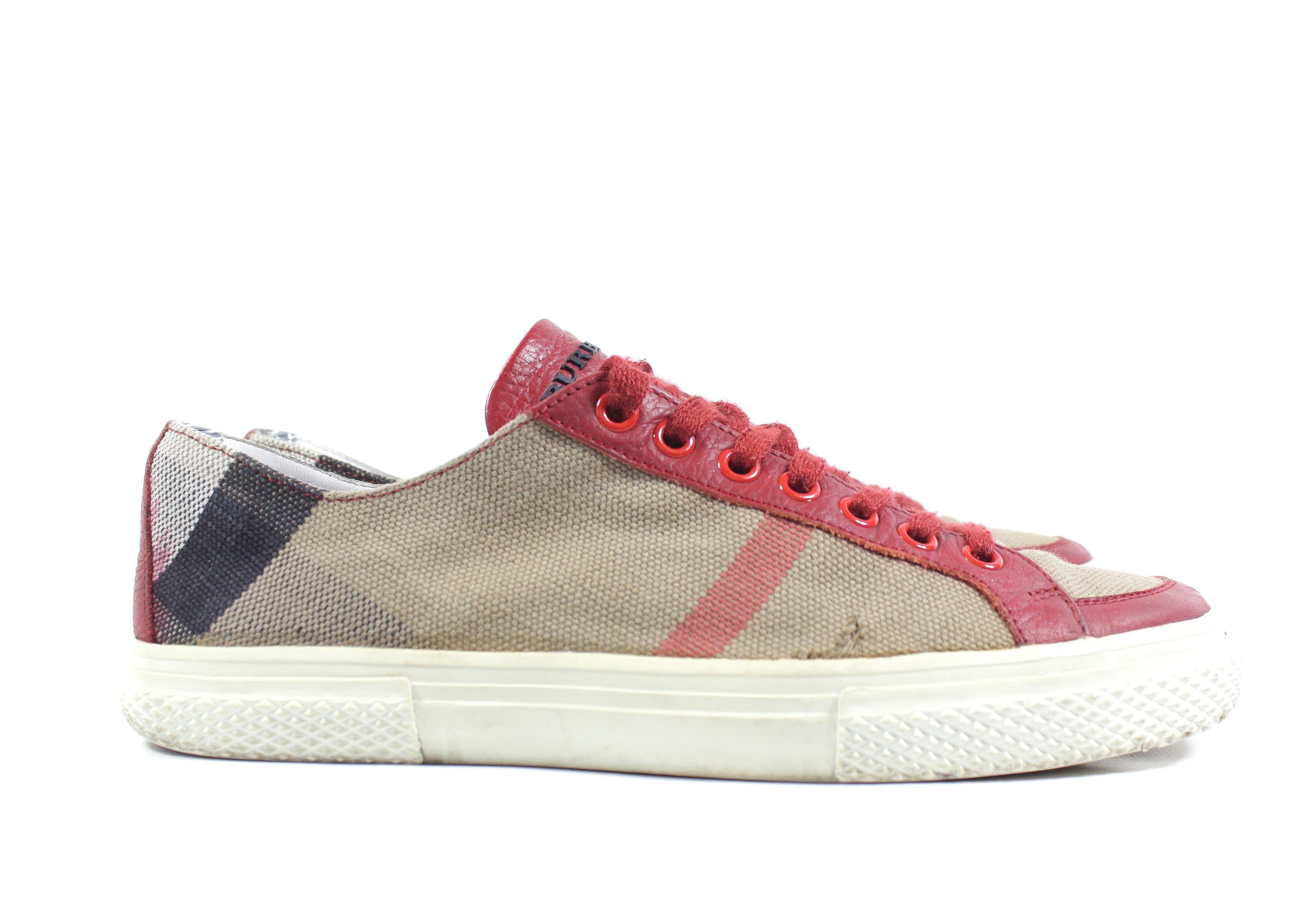 Burberry Distressed Nova Check Leather Low Sneakers Size US 7 / IT 37 - 2 Thumbnail