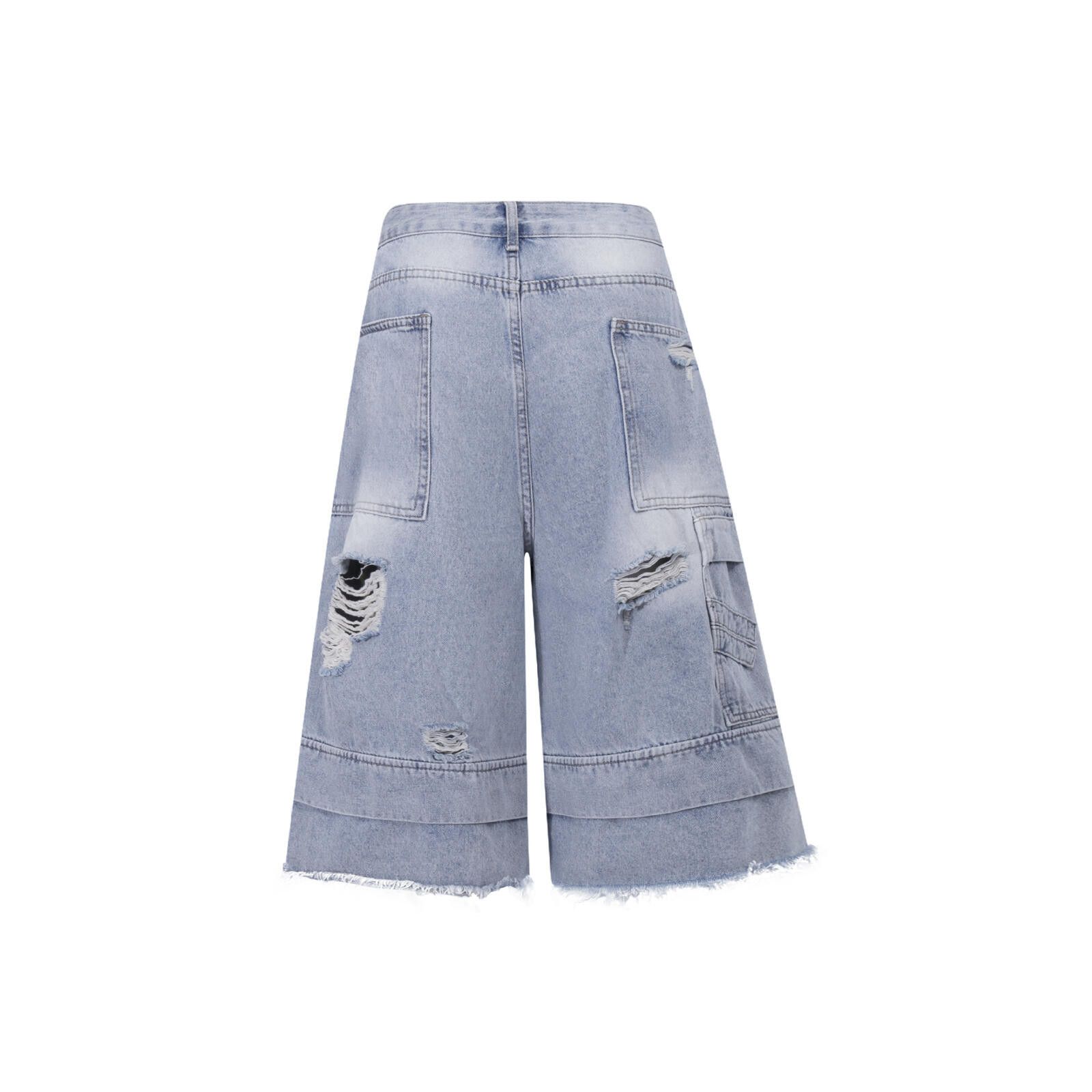Jean Washed Double Waisted Heavy Ripped Denim Jorts - Shorts Size US 30 / EU 46 - 4 Thumbnail