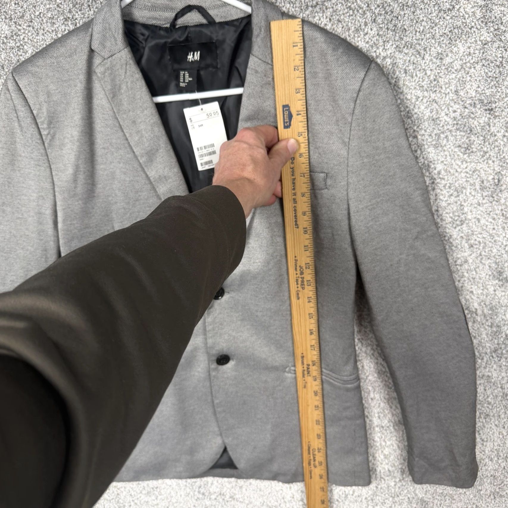 H&M H&M Blazer Mens 34R Gray Cotton Blend Elbow Patch Sport Coat Preppy Old Money Size 34R - 3 Thumbnail