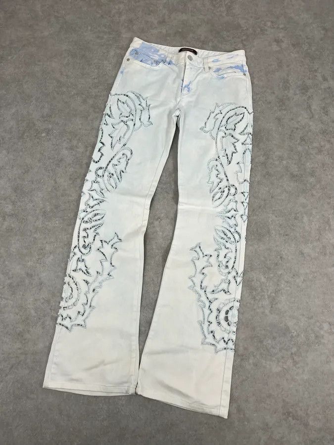 Roberto Cavalli 2010s Roberto Cavalli Leaves Tribal White Pants Size 28" / US 6 / IT 42 - 5 Thumbnail