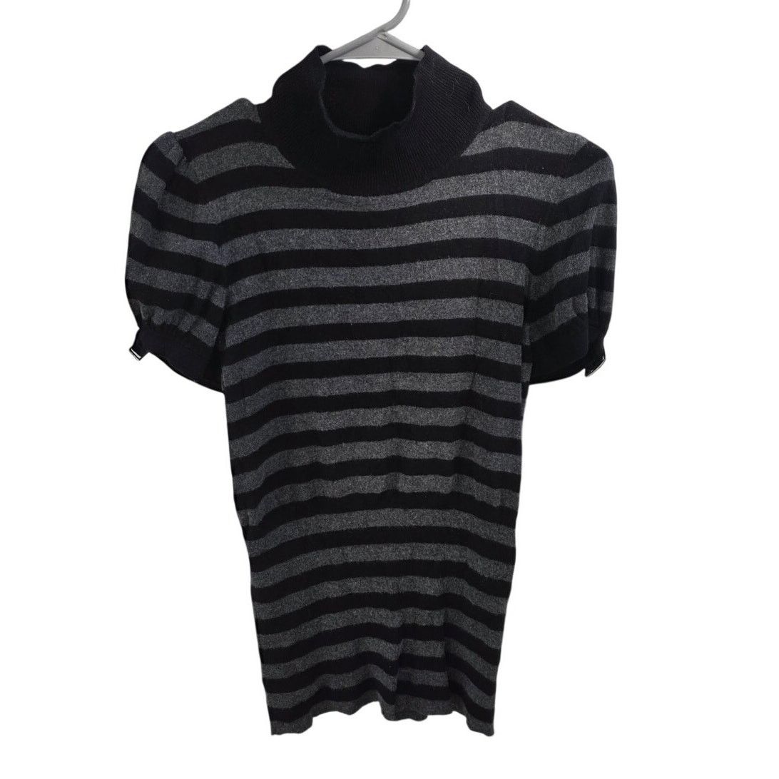 Express Express Design Gray & Black Striped Short Sleeve Sweater - L Size L / US 10 / IT 46 - 1 Thumbnail