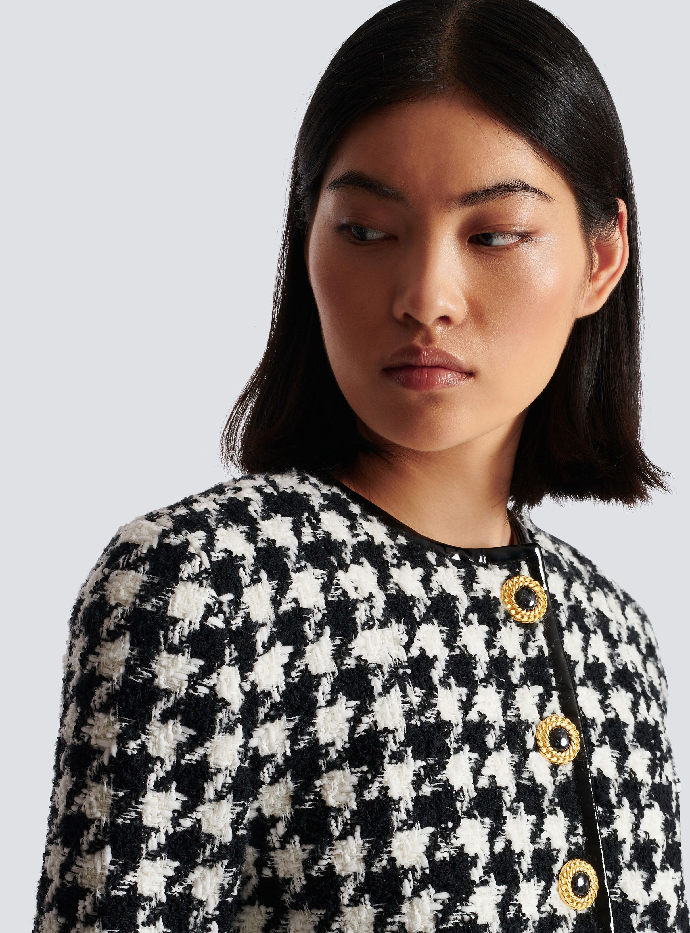 Balmain o1s1wg110825 Houndstooth Tweed Jacket in Black/White Size XL / US 12-14 / IT 48-50 - 6 Thumbnail