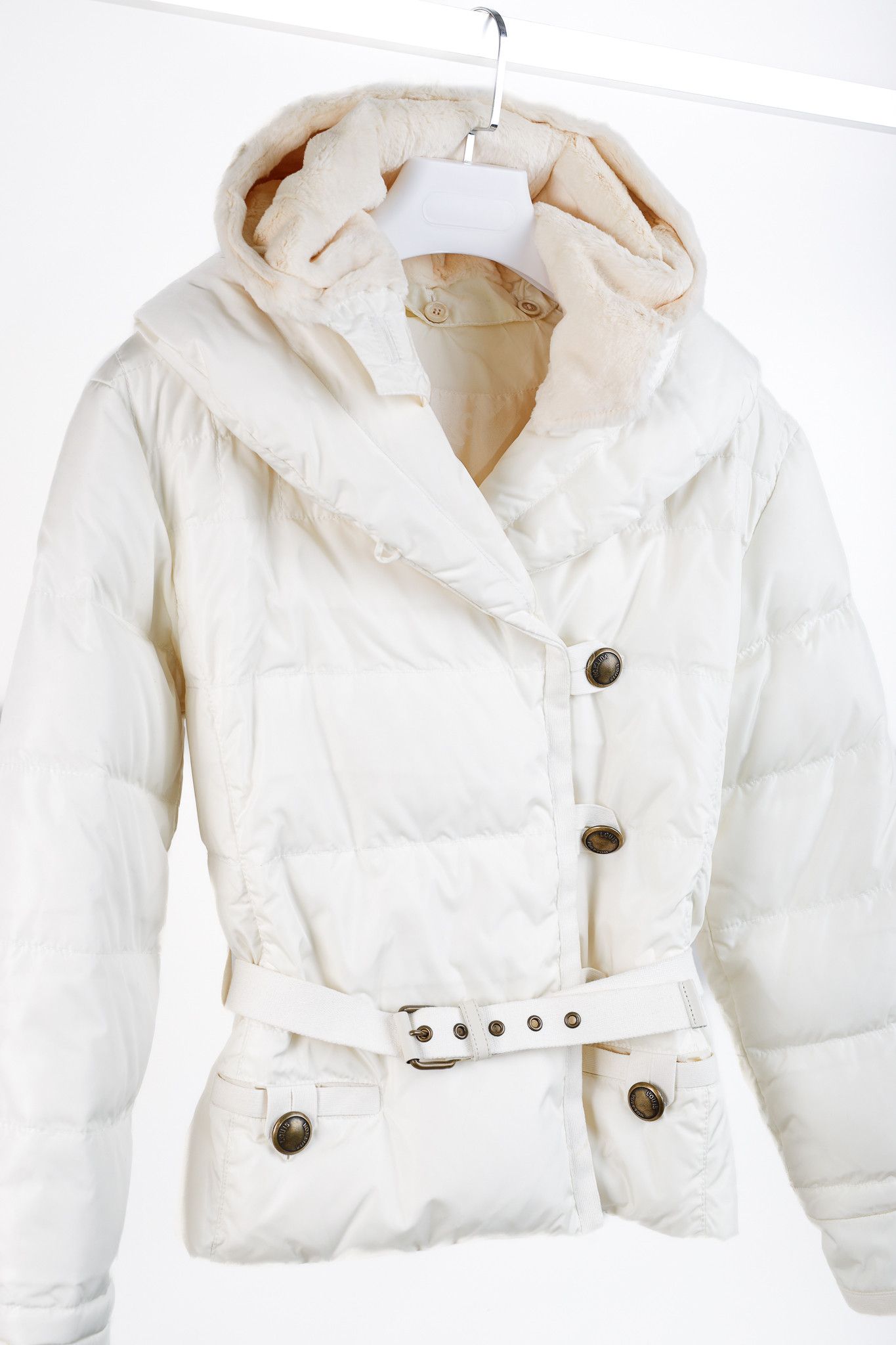 Louis Vuitton Louis Vuitton Cream Mink-Hood Belted Down Jacket Size S / US 4 / IT 40 - 3 Thumbnail