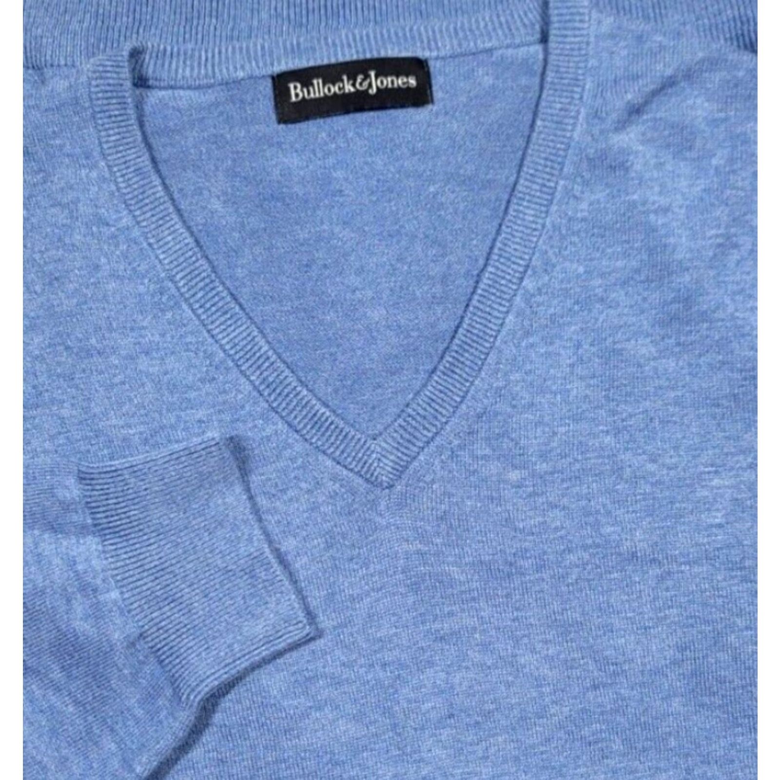 Vintage Bullock & Jones Sweater V-Neck XL Blue Cotton Cashmere Knit Pullover Mens Long Sleeve Classic, Preppy, Designer Size US XL / EU 56 / 4 - 2 Thumbnail