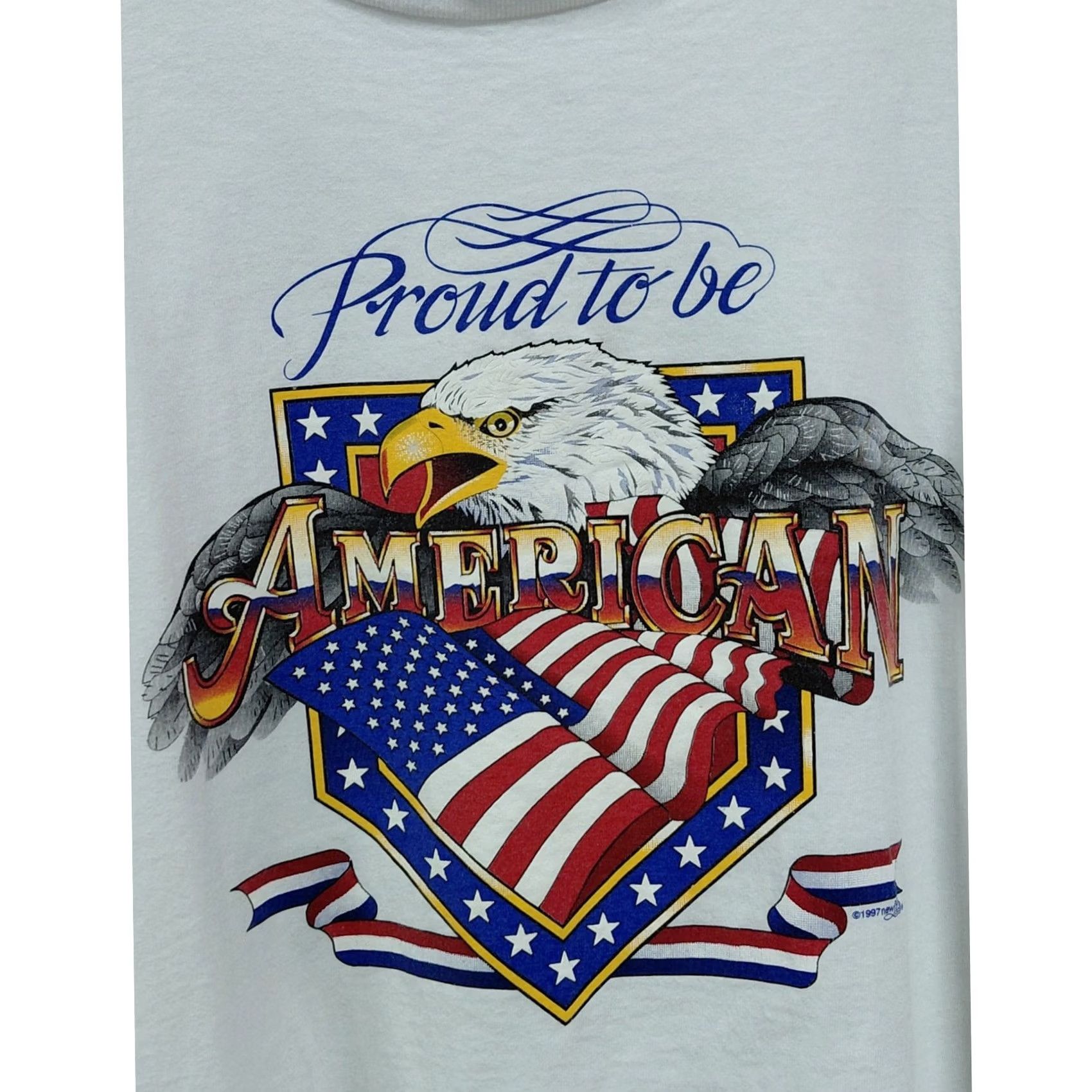 Vintage VINTAGE CLASSIC PLATINUM Proud to be American T-Shirt White 2XL Short Sleeve Crew Neck Mens Graphic Print Patriotic Retro Size US XXL / EU 58 / 5 - 3 Thumbnail