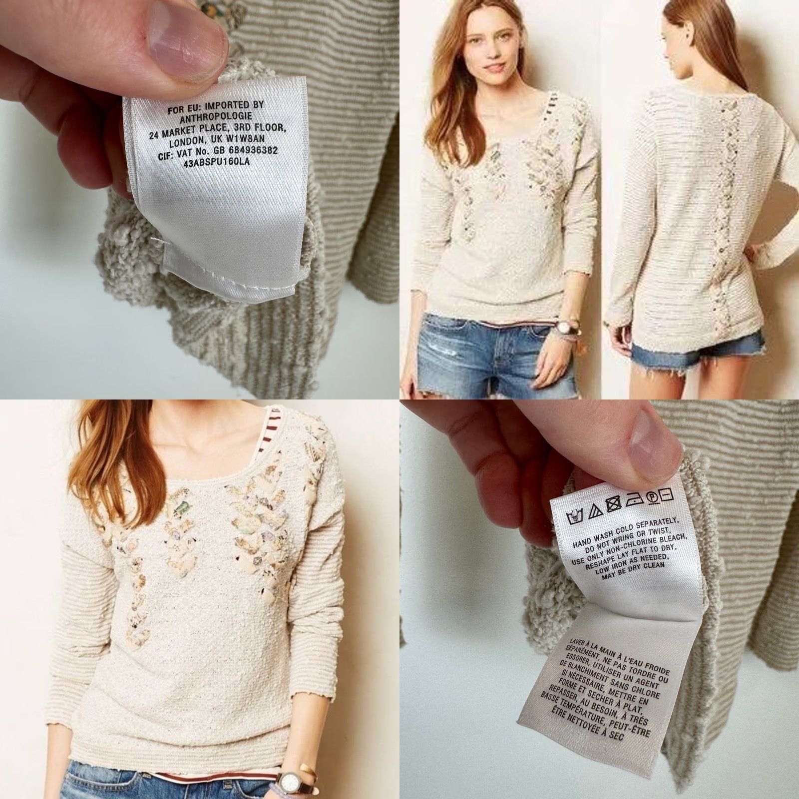 Anthropologie Anthropologie Akemi Kin Pullover Sweater XS Beige Embellishment Size XS / US 0-2 / IT 36-38 - 8 Thumbnail