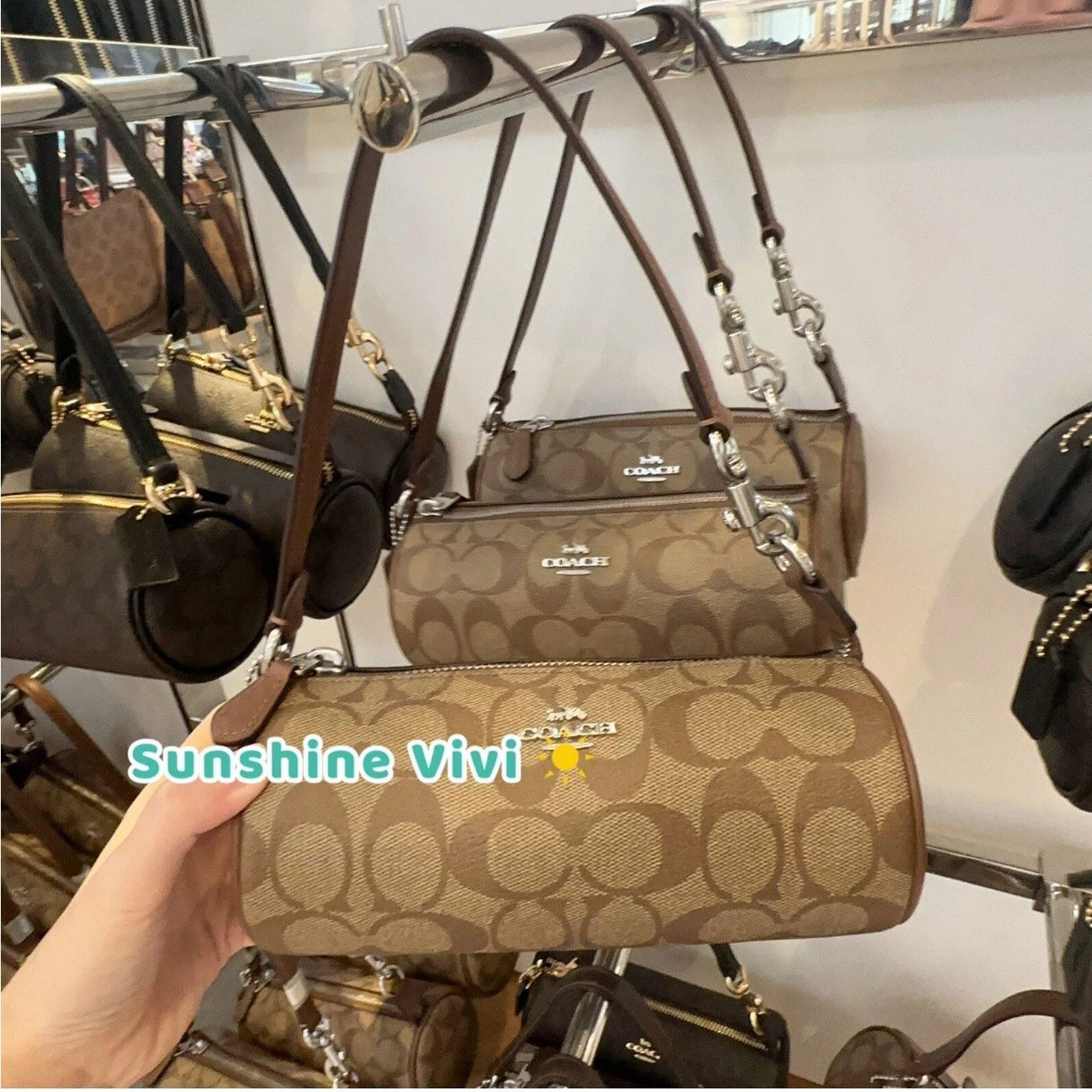 NWT Coach CP475 Nolita Barrel Bag Khaki Saddle / silver