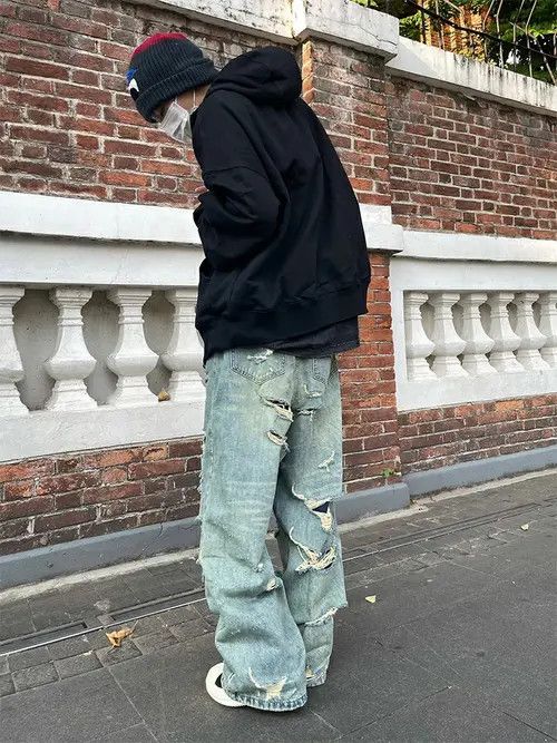 Jean ripped damaged skate hiphop flare baggy jeans Size US 30 / EU 46 - 3 Thumbnail