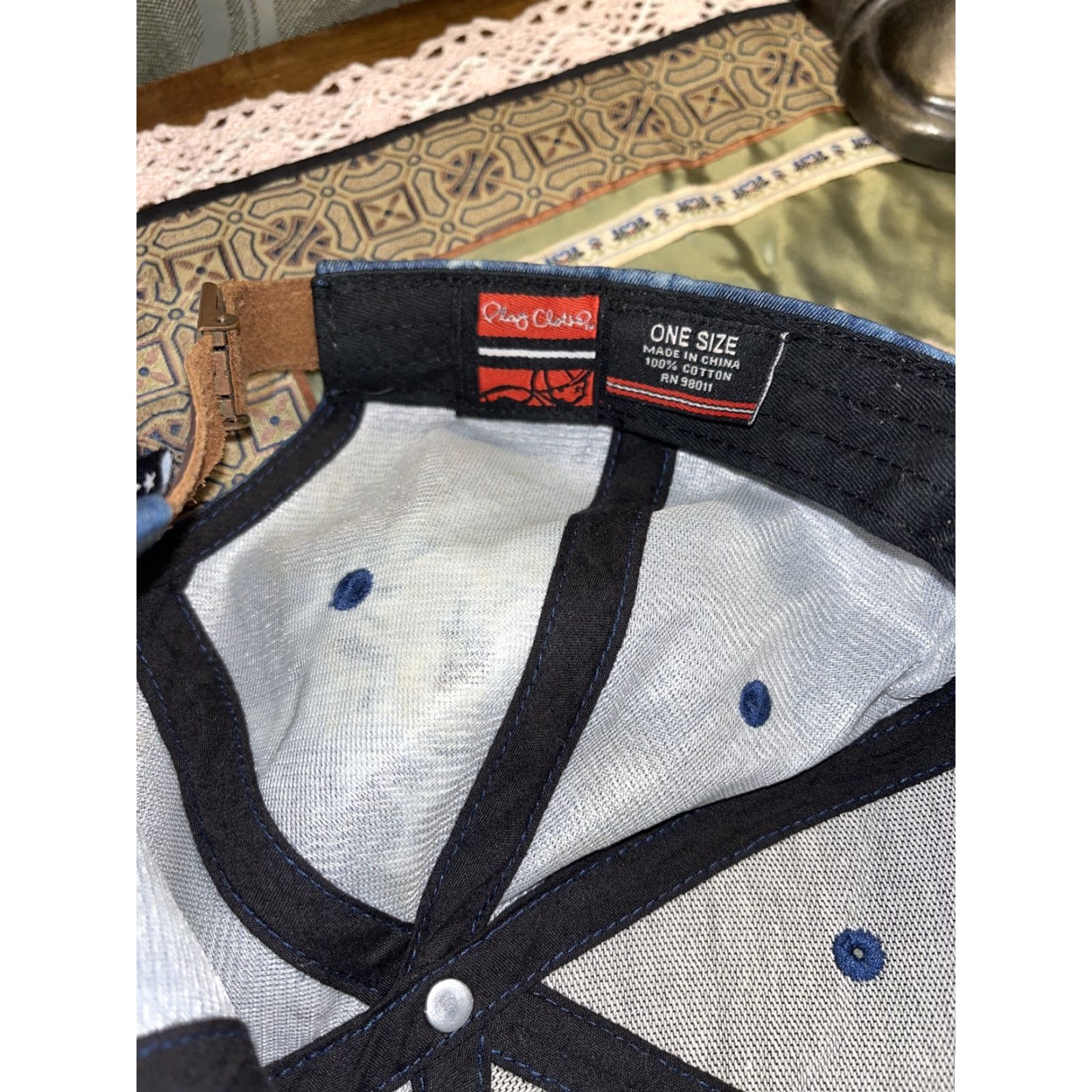 Vintage Play Cloths Blue & White Tie-Dye Baseball Cap with Adjustable Leather Strap, Casual Summer Style, Men Size ONE SIZE - 7 Thumbnail