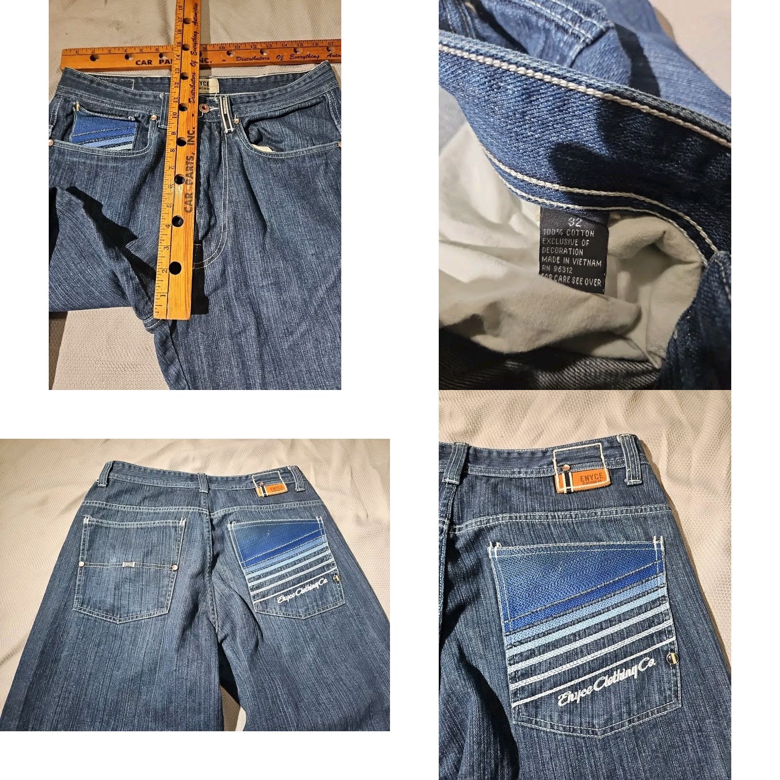Enyce VINTAGE Enyce Jeans Mens 32 Blue Denim Baggy Embroidered Y2K Wide-Leg 2000s Pants Hip Hop Mens 32 Denim Jeans Size US 32 / EU 48 - 9 Thumbnail