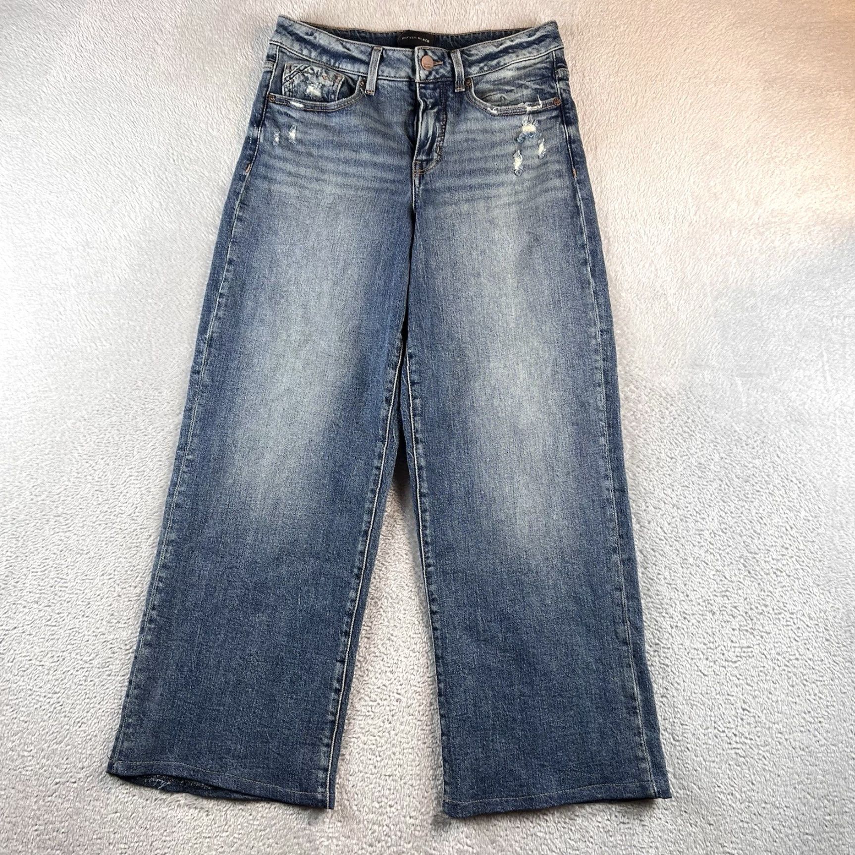 Vintage Buckle Jeans Cropped Wide Leg 90s Grunge Skater Womens 28x28 Blue Denim Cotton Polyester Spandex 5-Pocket Rise Mid Baggy Stretch Proudly Buckle Size 28" / US 6 / IT 42 - 2 Thumbnail