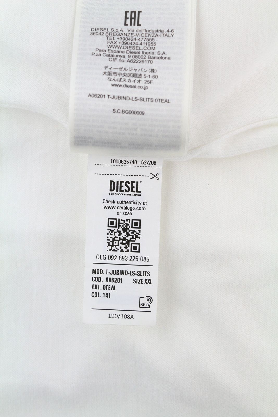 Diesel T-JUBIND-LS-SLITS 2XL White Long Sleeve Crew Tricot 85119 Size US XXL / EU 58 / 5 - 10 Thumbnail