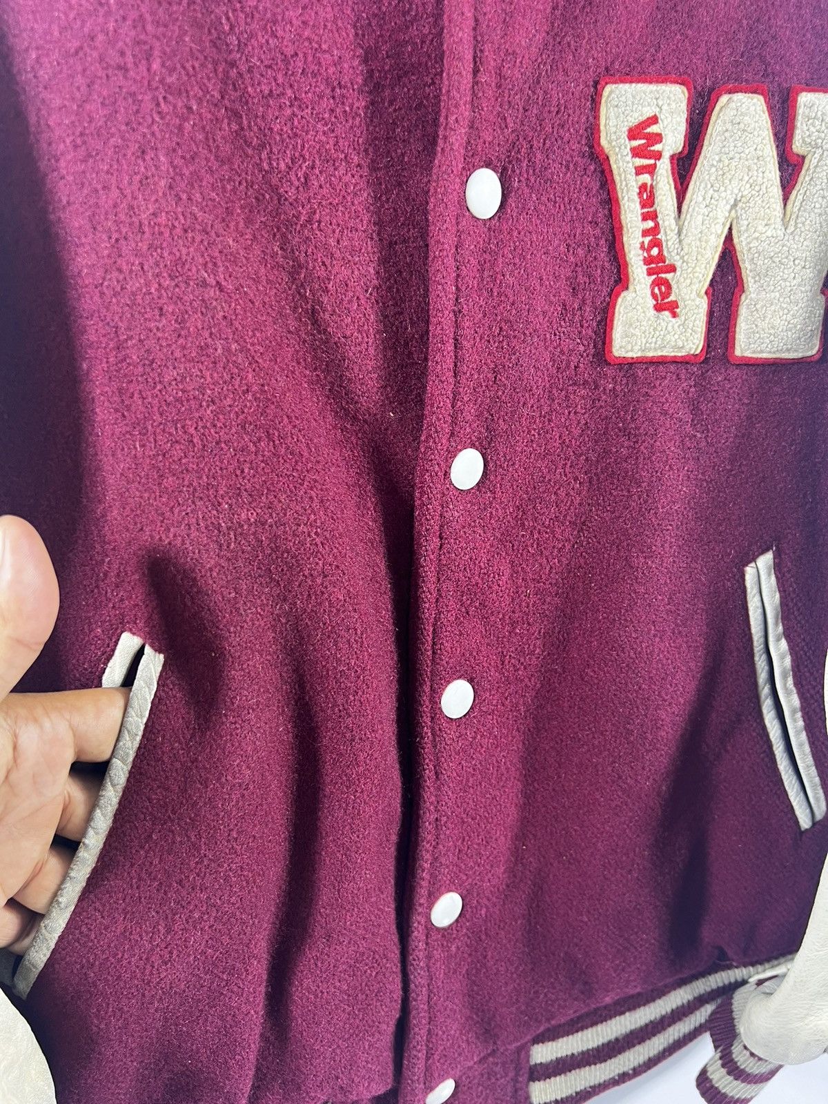 Vintage 🔥 Vtg 90's japan Wrangler Leather Sleeves Varsity Jacket Size US S / EU 44-46 / 1 - 7 Thumbnail
