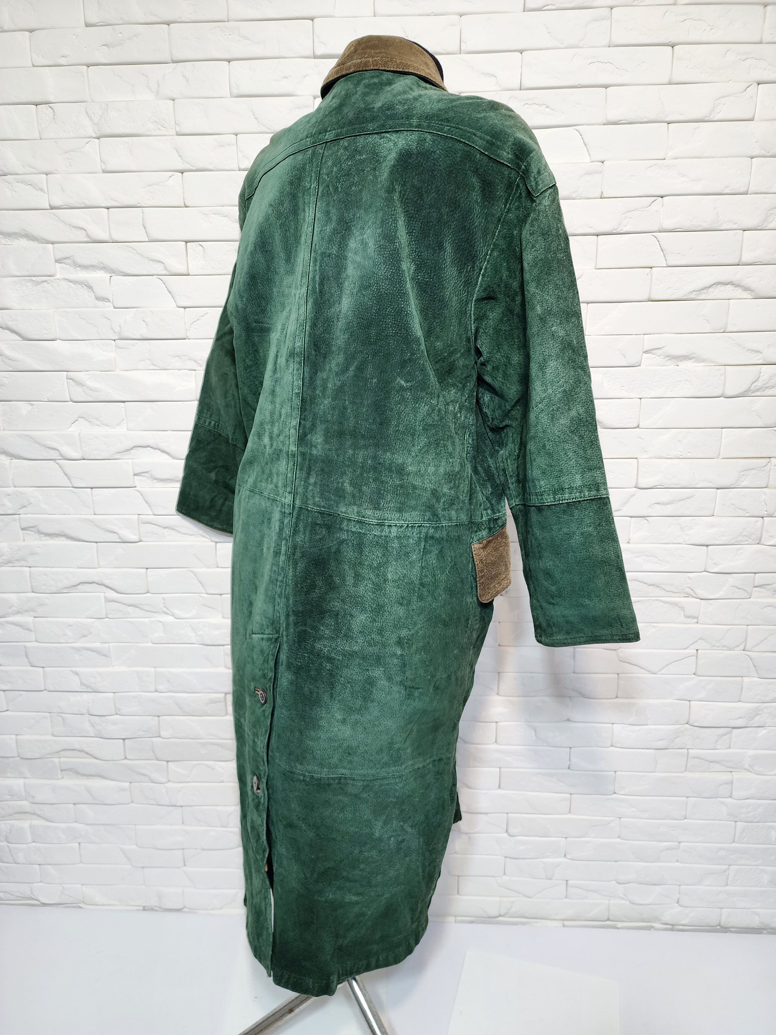 Genuine Leather Green Leather Jacket: Womrn's Button Long Coat Size XL / US 12-14 / IT 48-50 - 5 Thumbnail