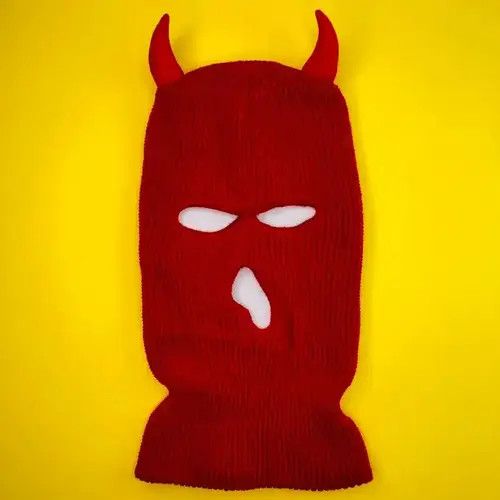 Handmade Red Devil Horns Skimask Balaclava Beanie Cap face cover mask Size ONE SIZE - 2 Thumbnail