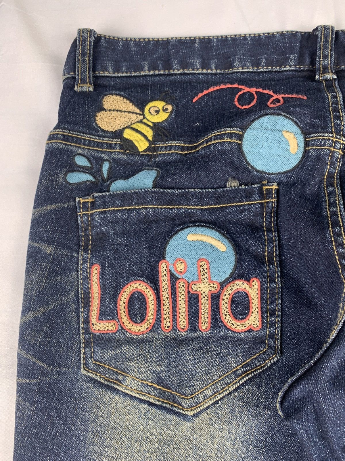 Japanese Brand y2k Lolita Like Cute Pop Embroidered Skinny Stretch Jeans Size 31" - 4 Thumbnail