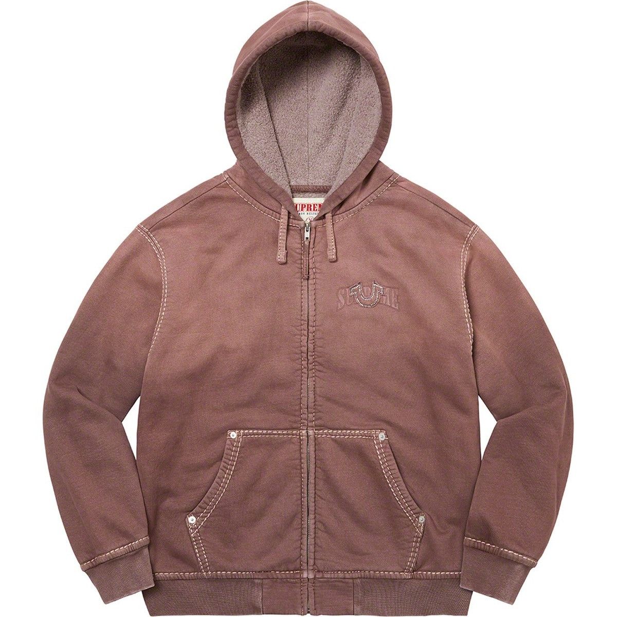 image of Supreme True Religion Zip Up Hooded Sweatshirt in Brown, Men's (Size Medium)