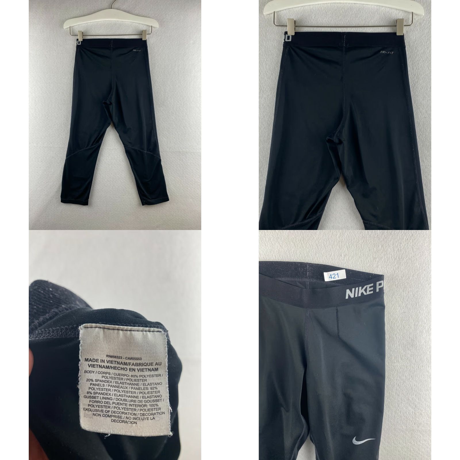 Nike Nike Pro Tights Womens XS Black Cropped Comfortable Stretch Elastic Waist Performance Athletic Leggings Size ONE SIZE - 8 Thumbnail