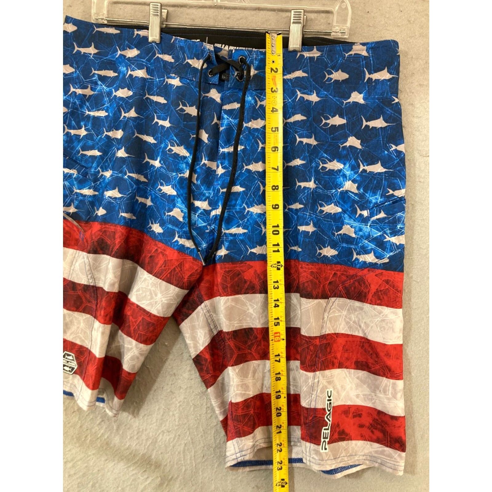 Swims PELAGIC Boardshorts Mens 36 Bottom Swim Lifeguard Recreational Surfing Geometric Multicolor Polyester Blend Blended Fabric Flag Sharkskin American 36 Size US 36 / EU 52 - 3 Thumbnail