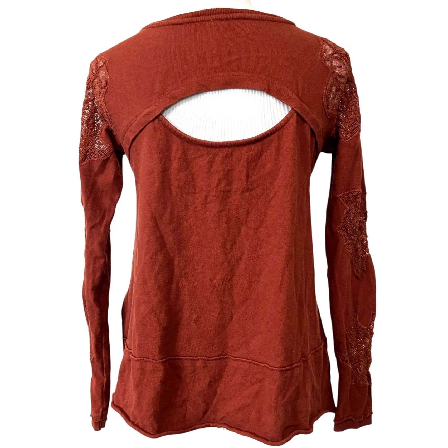 Free People Free People Outer Sunset Grandpa Jersey Long Sleeve Lace Cut Out Womens XS Shirt Xs Orange Womens Size XS / US 0-2 / IT 36-38 - 2 Thumbnail