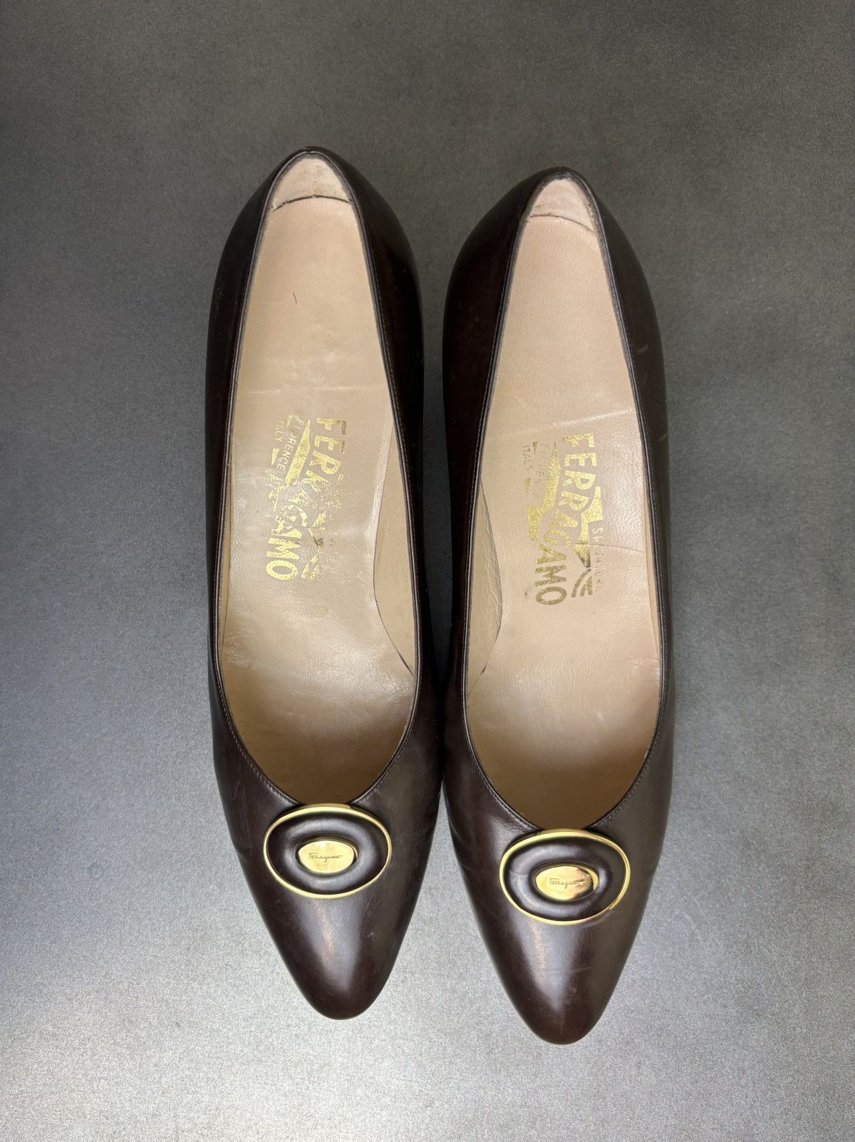 Salvatore Ferragamo × Vintage Vintage Ferragamo Heels Brown Leather Slip On 1980s Box Size US 9.5 / IT 39.5 - 15 Thumbnail