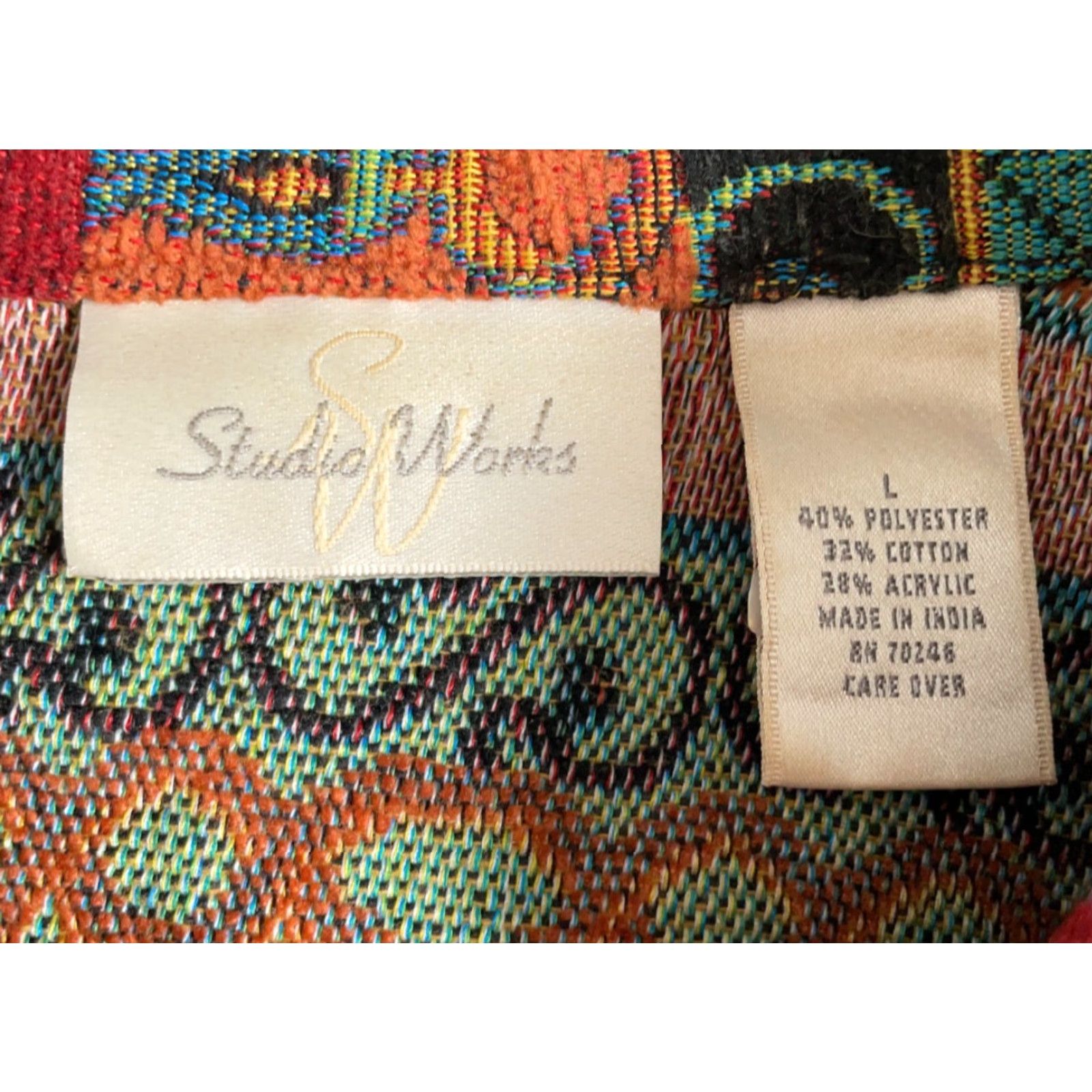 Vintage VINTAGE Studio Works Jacket Women's Large Red Floral Tapestry Geometric Textured Fabric Size L / US 10 / IT 46 - 3 Thumbnail