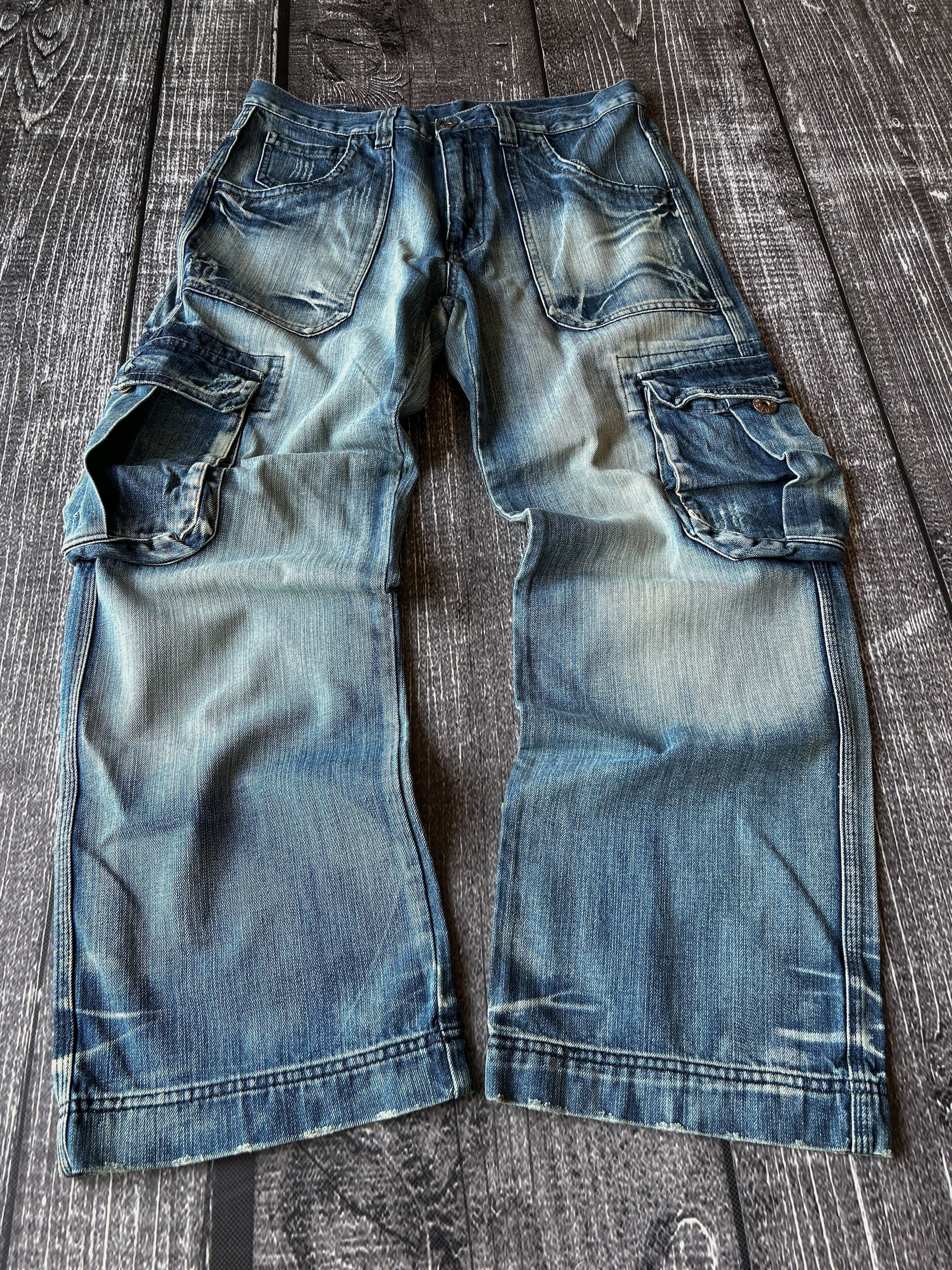 Vintage Baggy Denim Cargo Jeans Multi Pocket Wide Leg Y2K Streetwear Size US 32 / EU 48 - 1 Thumbnail