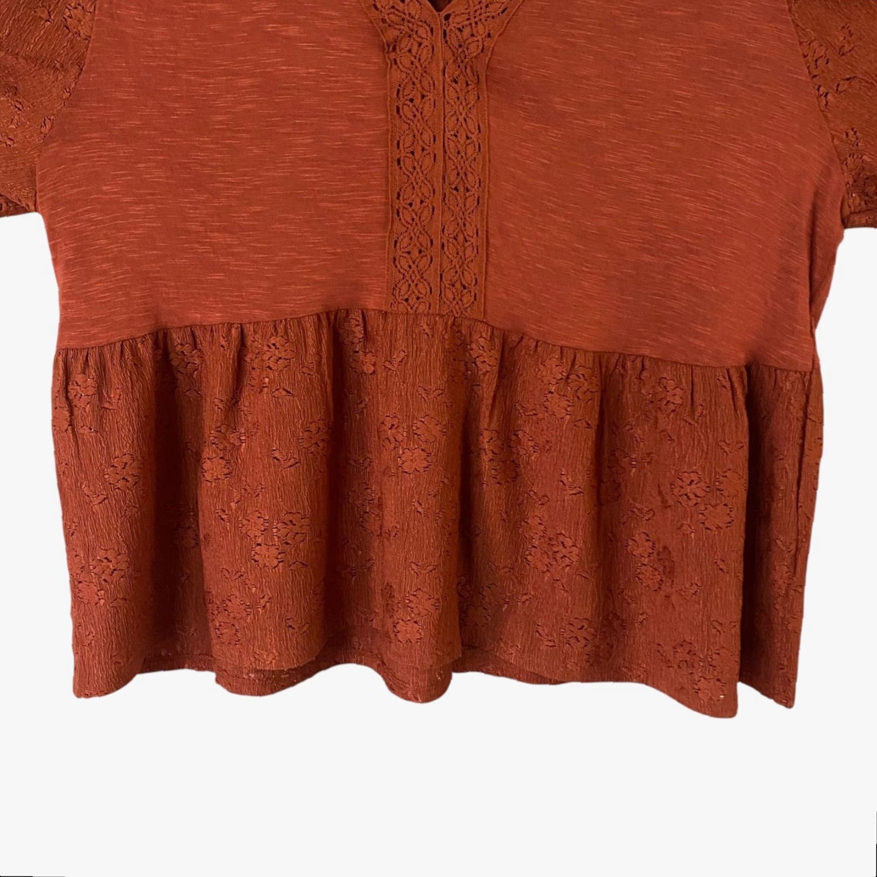 Frye Frye And Co. Blouse V-Neck 3/4 Sleeve Bohemian Lace Flutter Orange XL Womens Size XL / US 12-14 / IT 48-50 - 6 Thumbnail