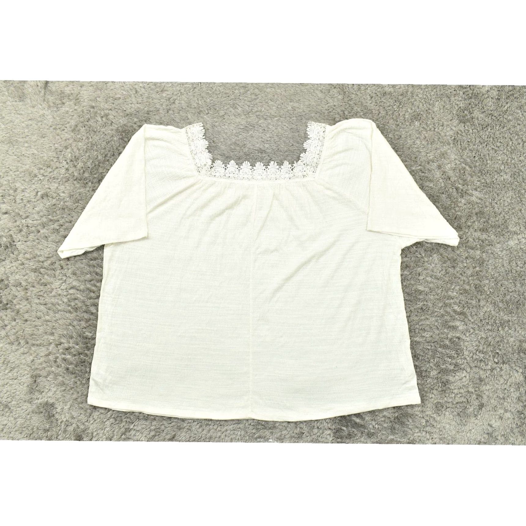 Vintage Retrology Beige Blouse 3X Plus Size Polyester Blend Short Sleeve Square Neck Women Blouse Plus Womens 3X Beige Blouse Size XXL / US 16-18 / IT 52-54 - 3 Thumbnail