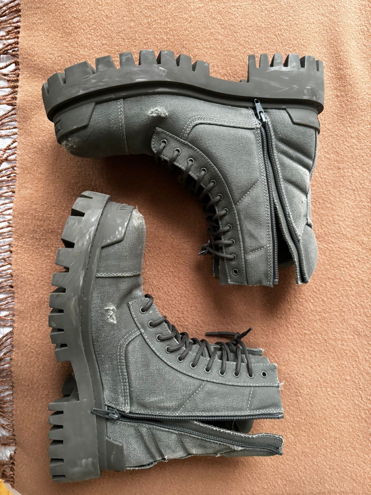 Pre-owned Balenciaga Strike Boots In Grey