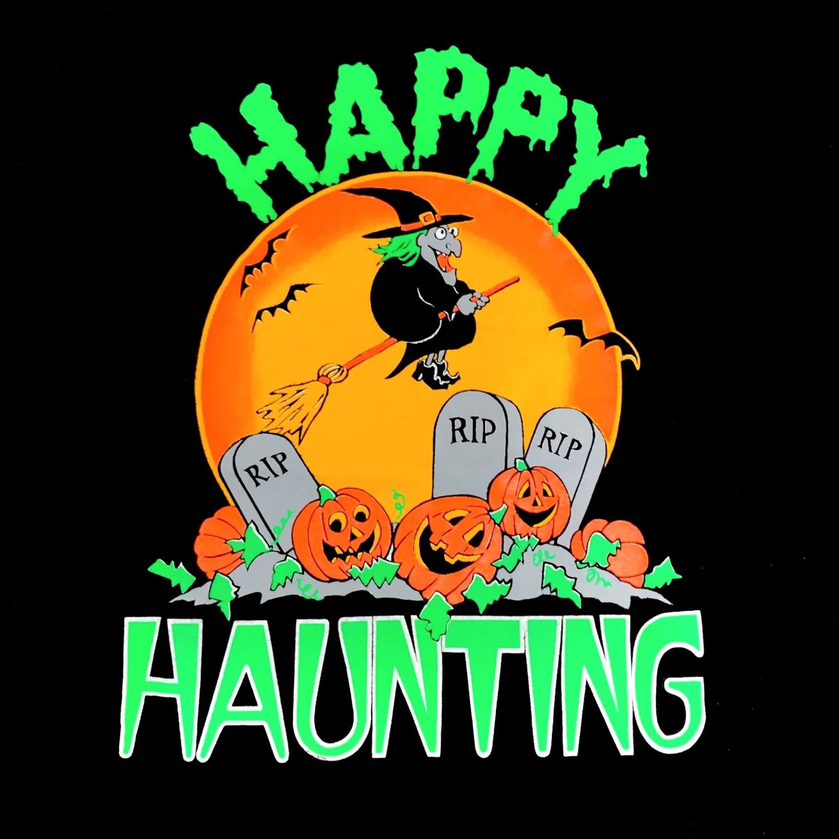 Vintage VINTAGE 90s HAPPY HAUNTING T-Shirt LARGE witch single stitch 80s Mens Size US L / EU 52-54 / 3 - 6 Thumbnail