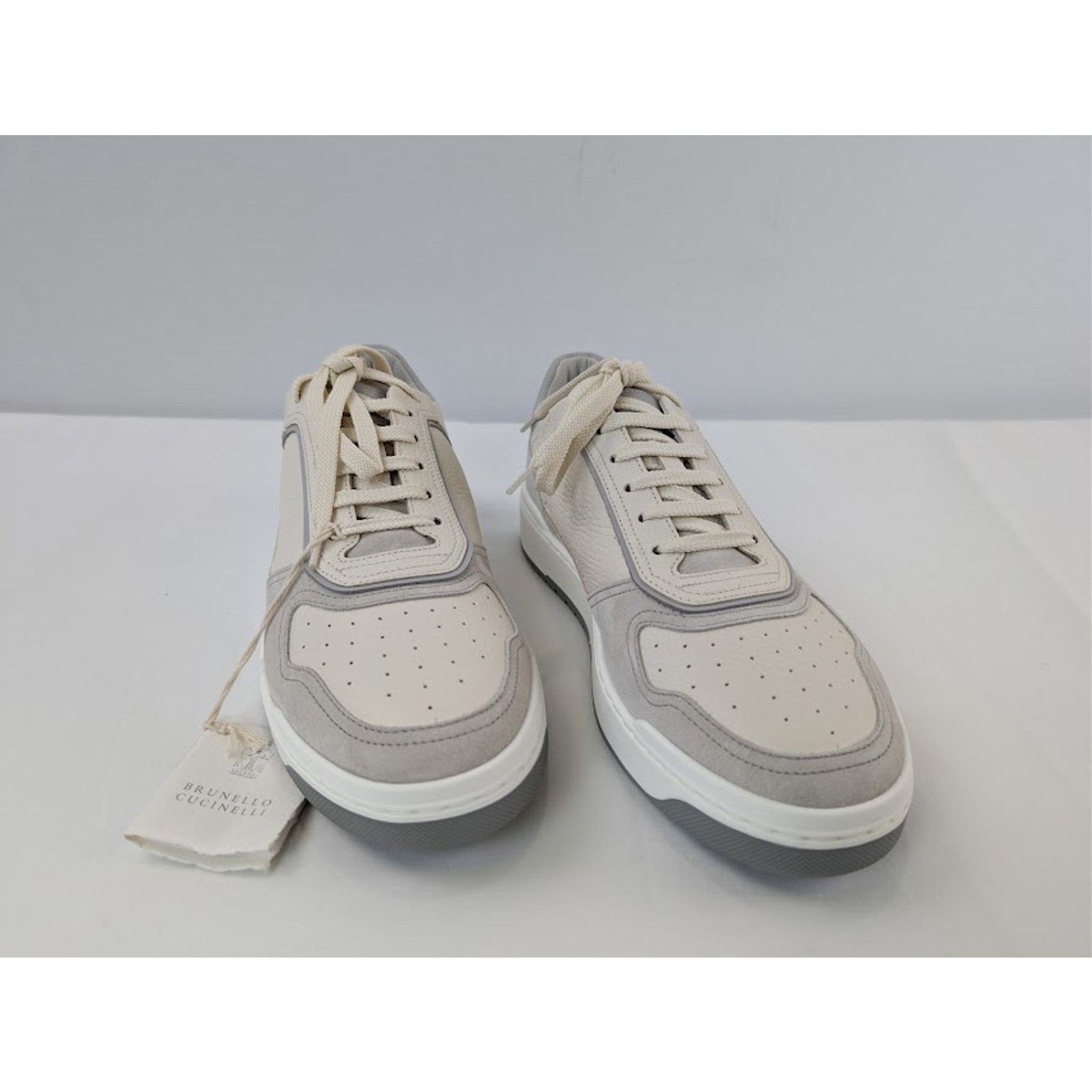 Brunello Cucinelli o1rshd1 Leather Low-Top Sneakers in White / Grey / Cream Size US 8 / EU 41 - 6 Thumbnail
