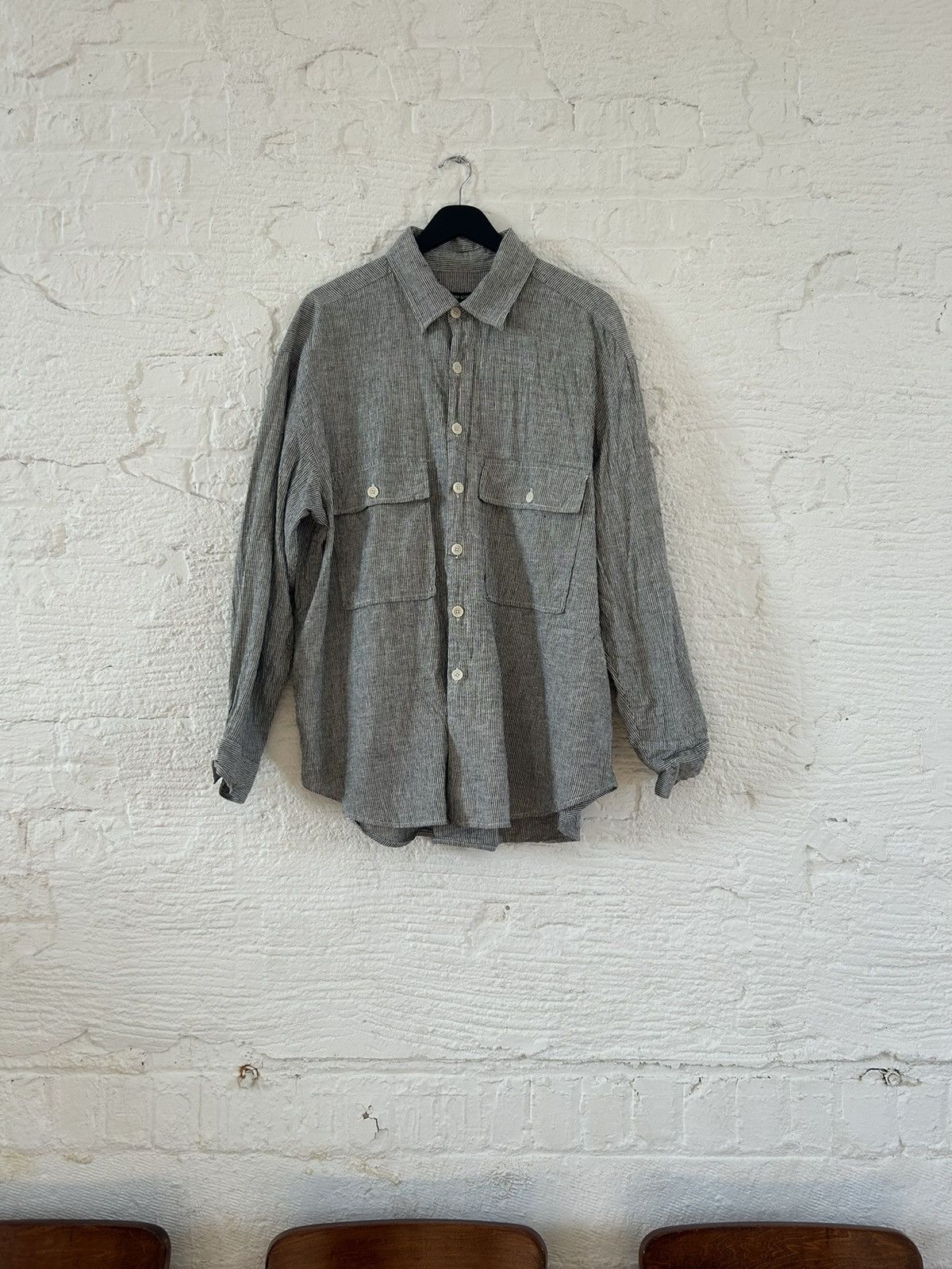 Evan Kinori Evan Kinori Big Shirt XL Hemp ticking stripe Evan Kinori Evan Kinori Big Shirt XL Hemp ticking stripe