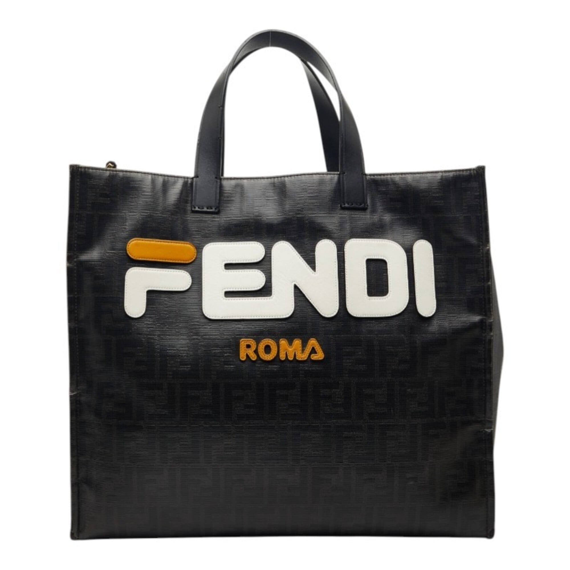 Fendi Fendi Mania Zucca x Fila Collaboration Tote Bag 8BH357 Black Leather Wool Women's FENDI Size ONE SIZE - 1 Thumbnail