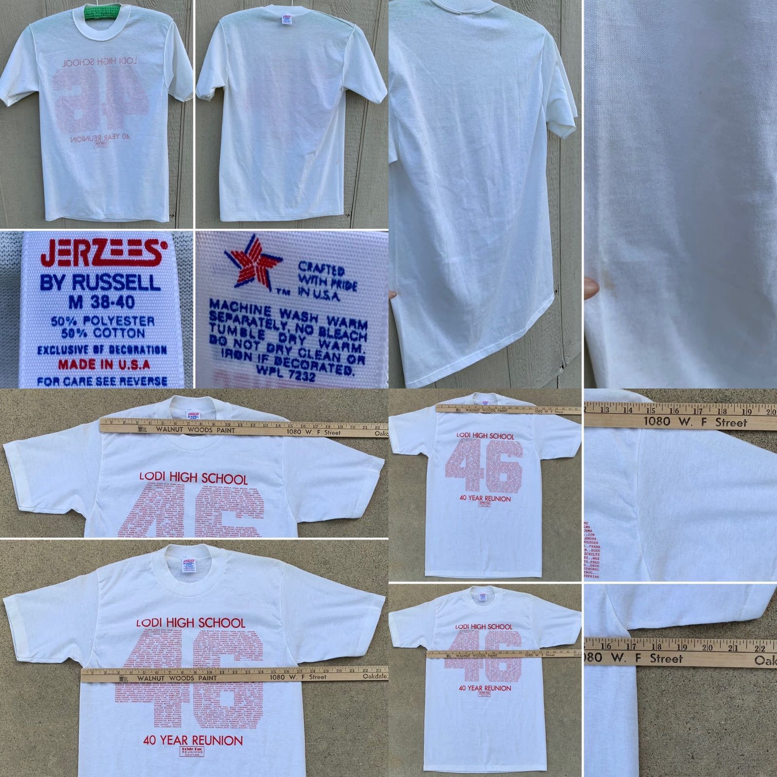 Jerzees VINTAGE Lodi High School 46 40 year reunion t-shirt 80s 1980s size M 38-40 Shirt Unisex Adults White 50% Polyester 50% Cotton Jerzees by Russell Size US M / EU 48-50 / 2 - 8 Thumbnail