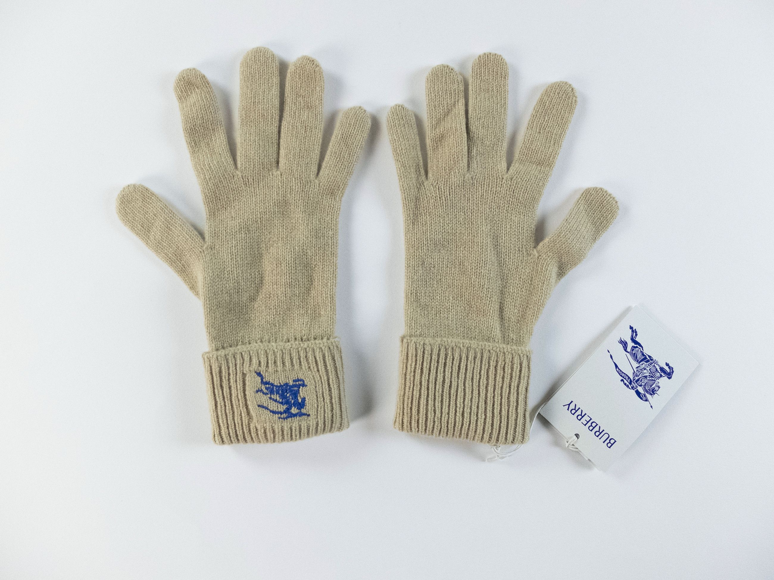 Burberry BURBERRY beige knight logo embroidered cashmere gloves M/L Size ONE SIZE - 1 Thumbnail