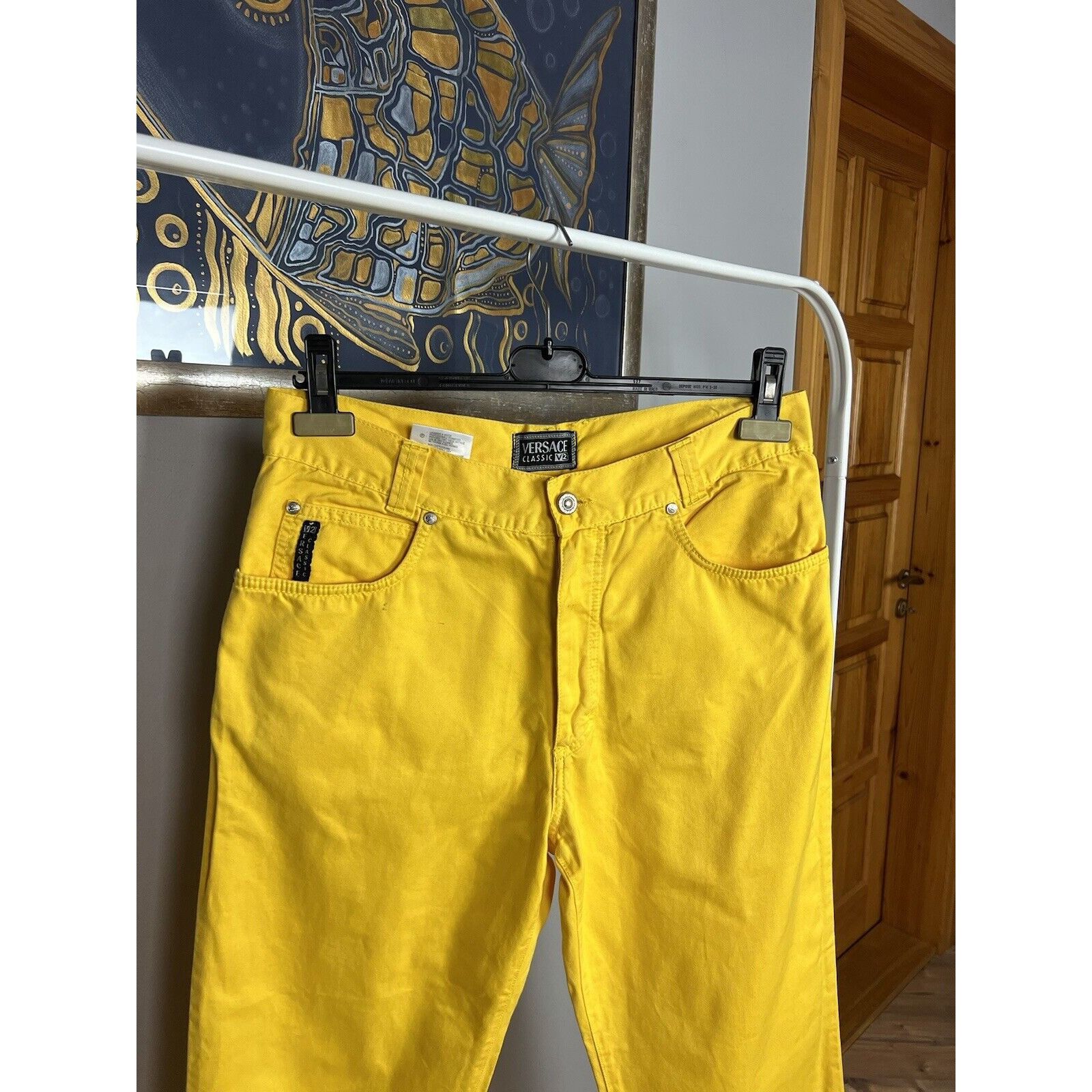 Versace RARE! Versace V2 Classic Men`s Yellow Denim Straight Pants S Size US 33 - 4 Thumbnail