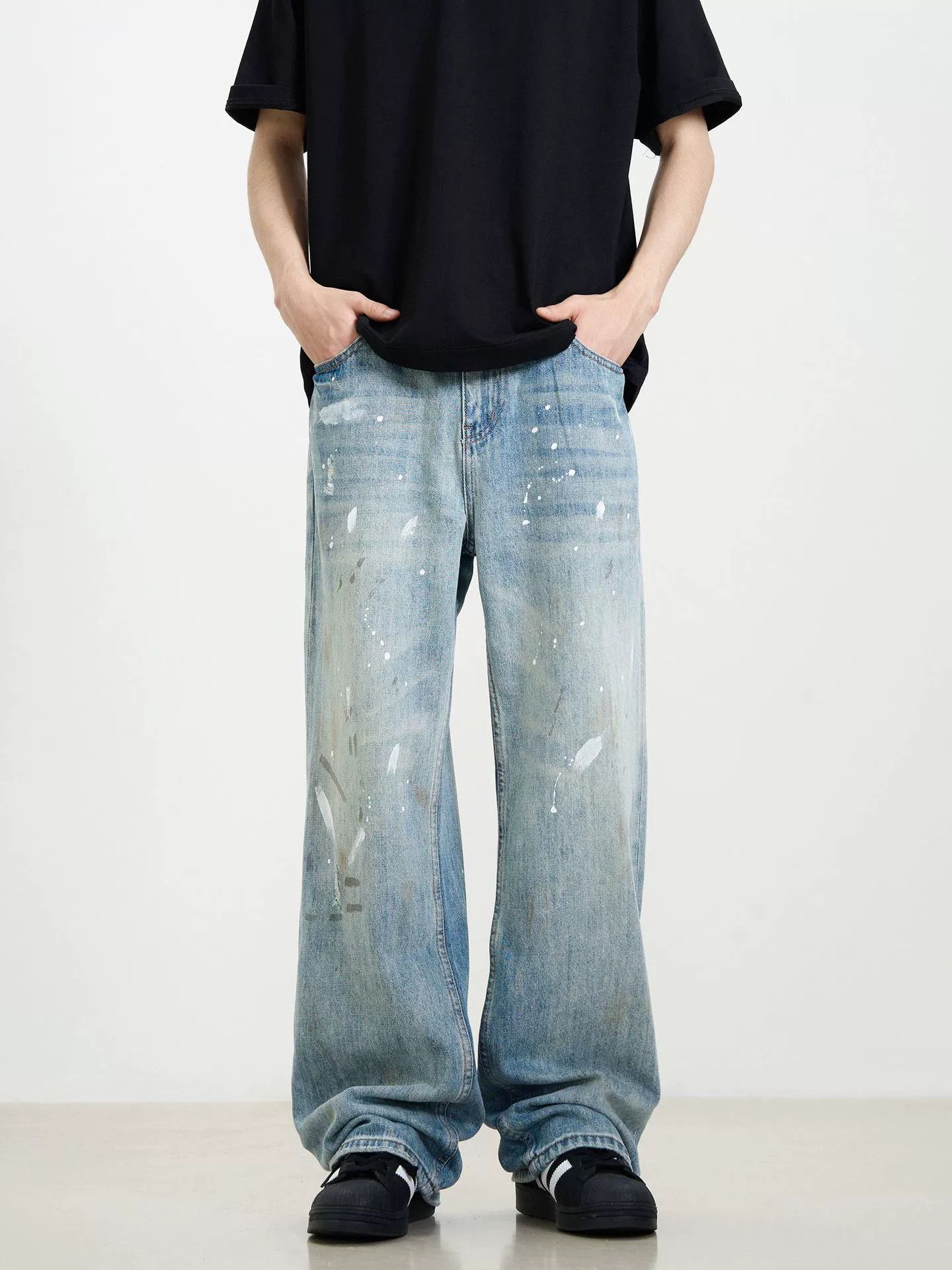 Vintage Men's loose casual ink-splashed vintage washed jeans Size US 32 / EU 48 - 1 Thumbnail