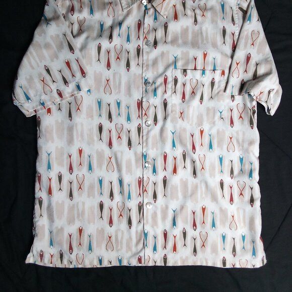 Vintage Da Vinci Fish Pattern Polyester Disco Shirt