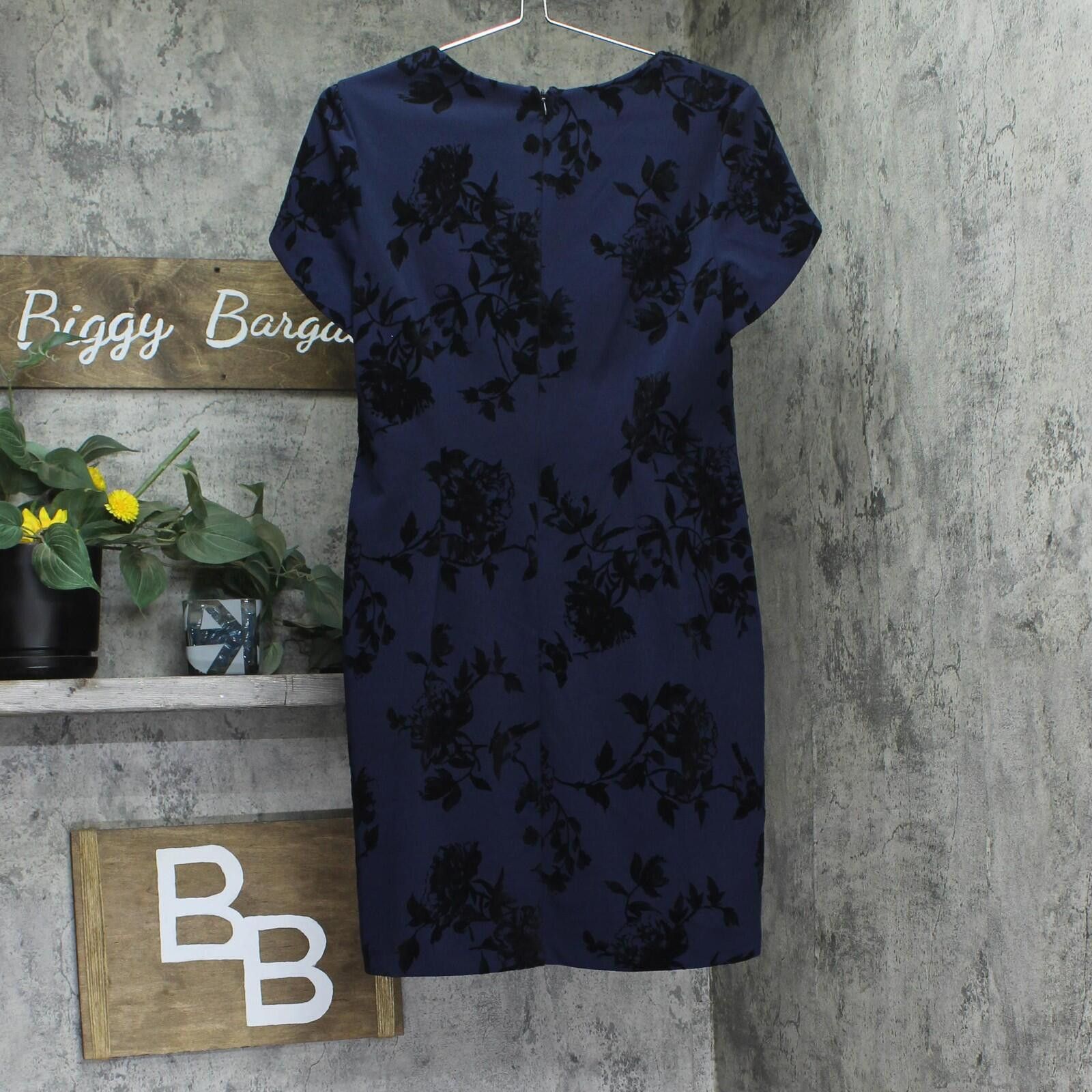 Other Nwt Connected Apparel Flocked Sheath Dress Midnight Blue 8p Size M / US 6-8 / IT 42-44 - 2 Thumbnail
