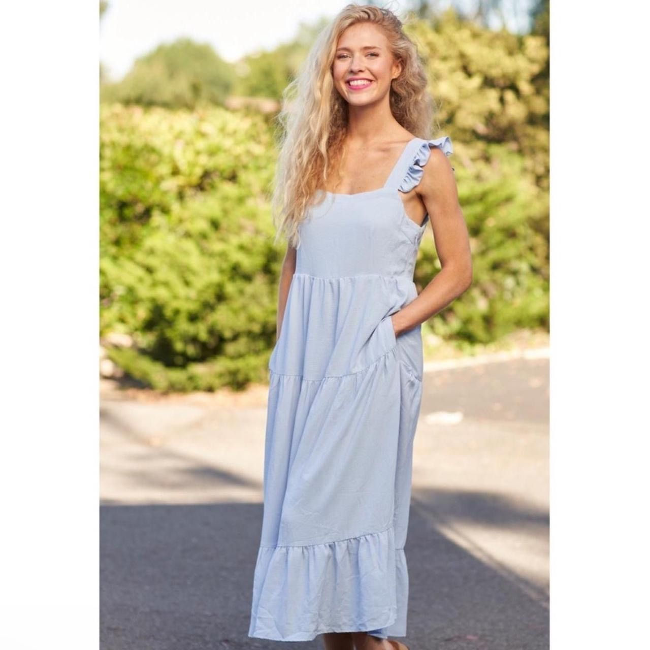 Comfy And Ready Reilly Ruffle Maxi Dress In Baby Blue